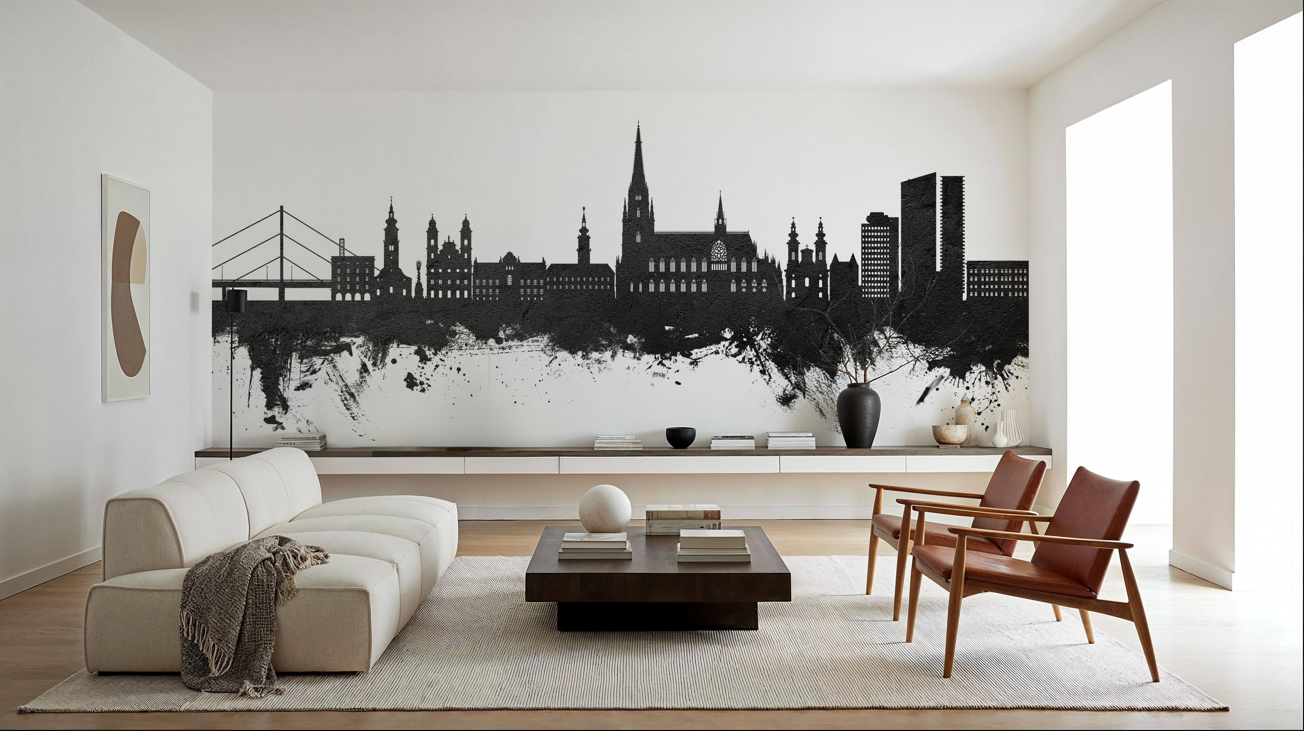 Linz Austria Skyline Black & White, Tapet