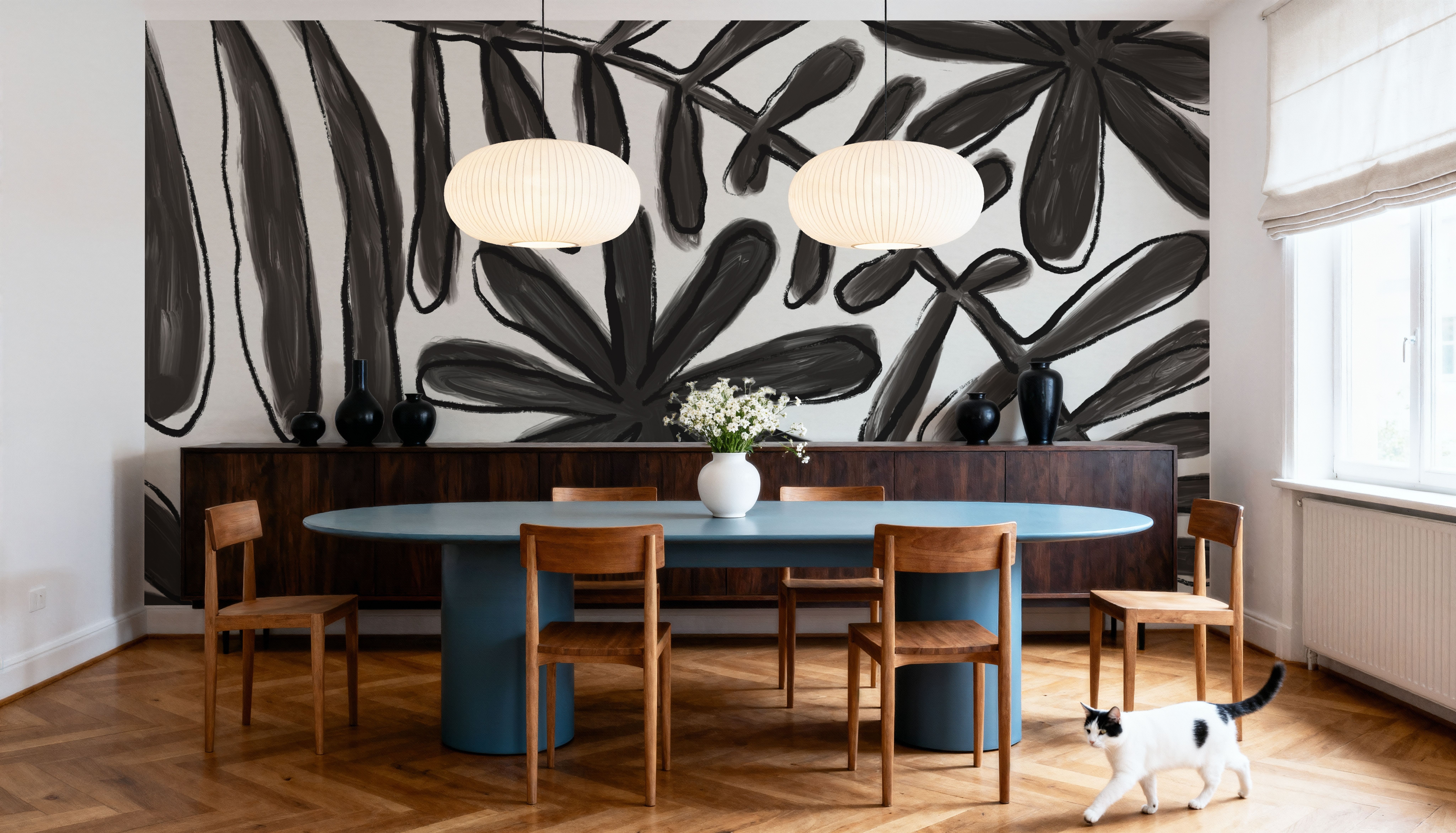 Fern and Flower Lines Black