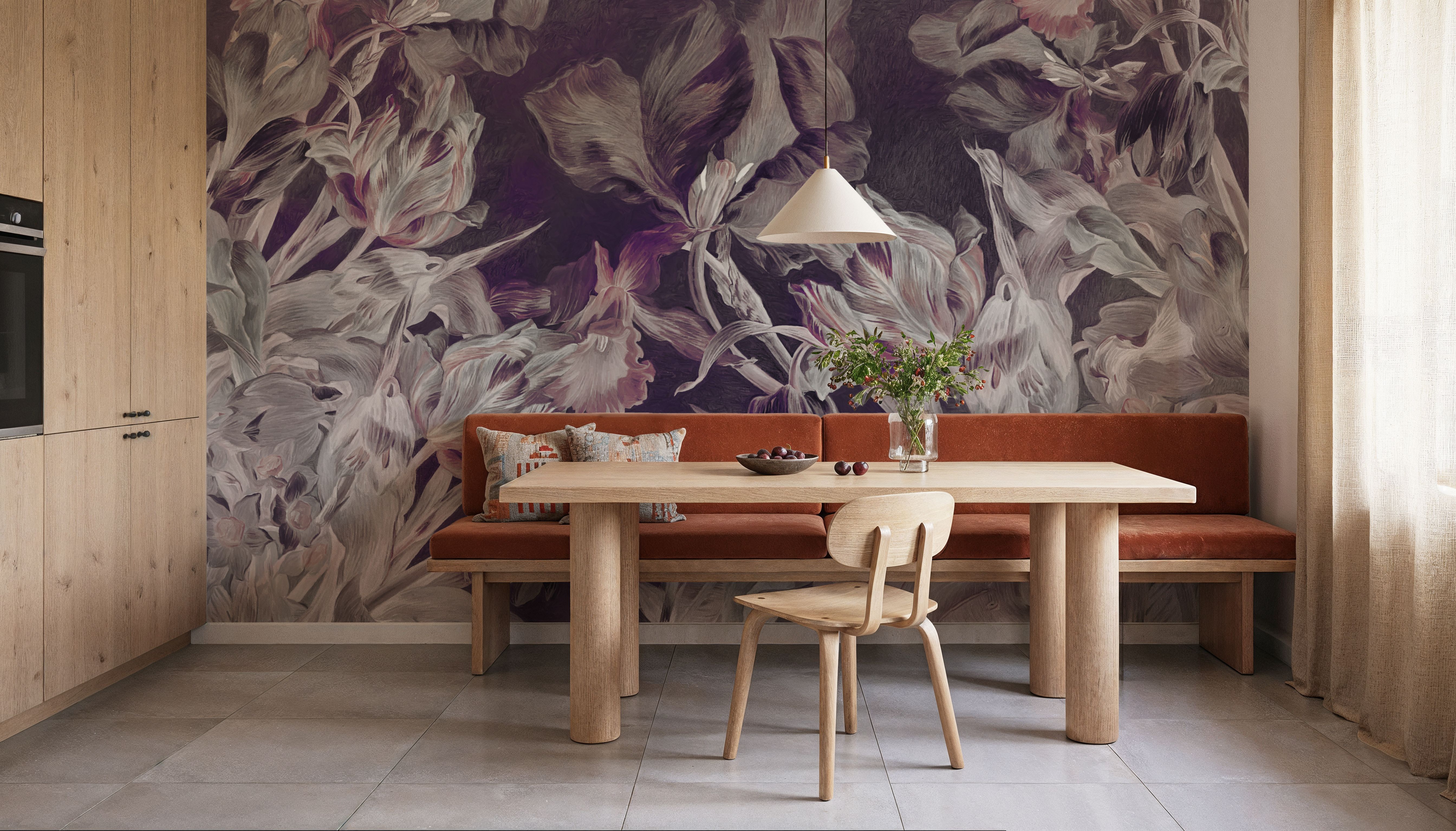 Tulips Feast, Plum, Wallpaper