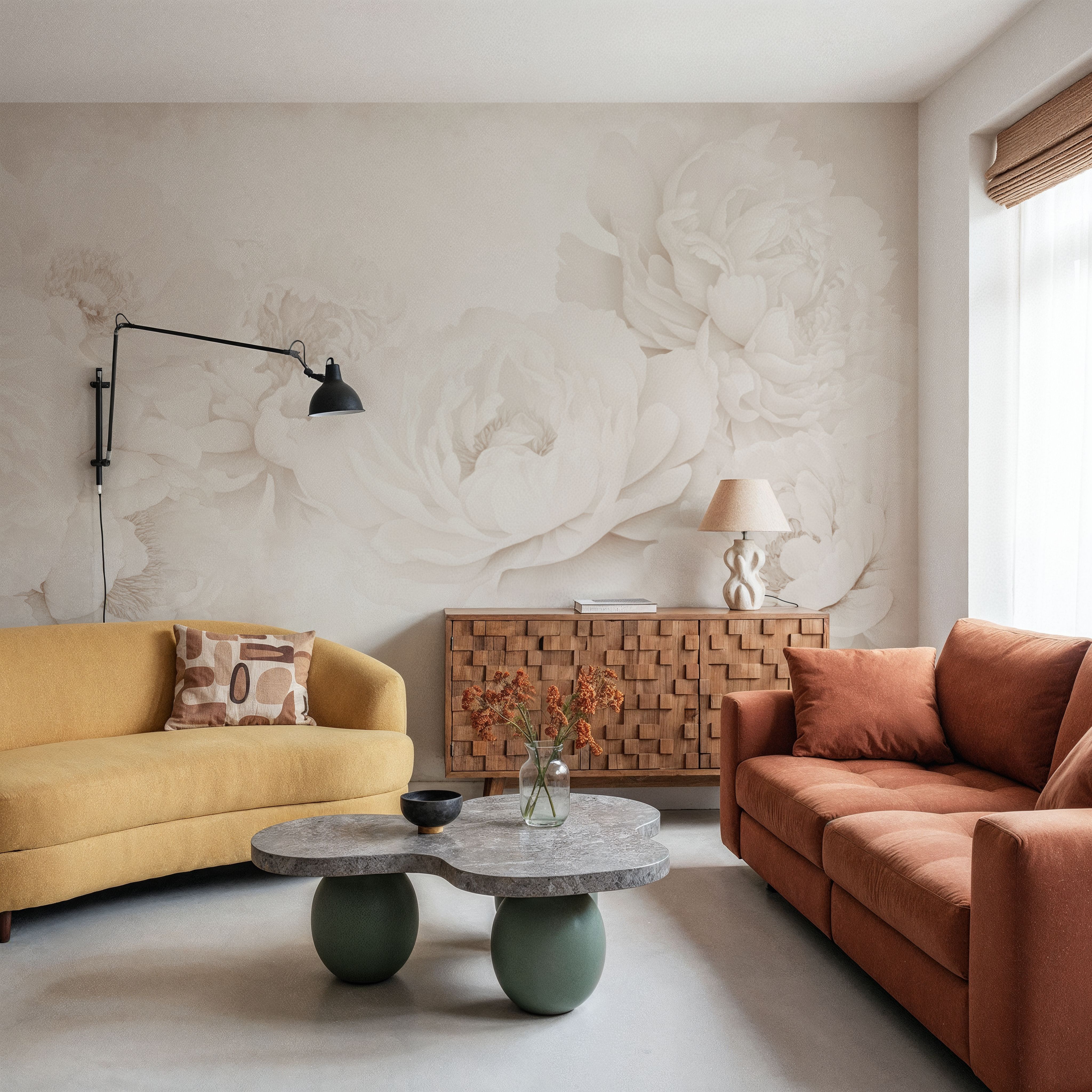 Transcendent Peony, Sepia, Wallpaper