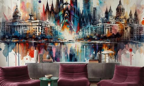 Watercolor Skyline Barcelona I