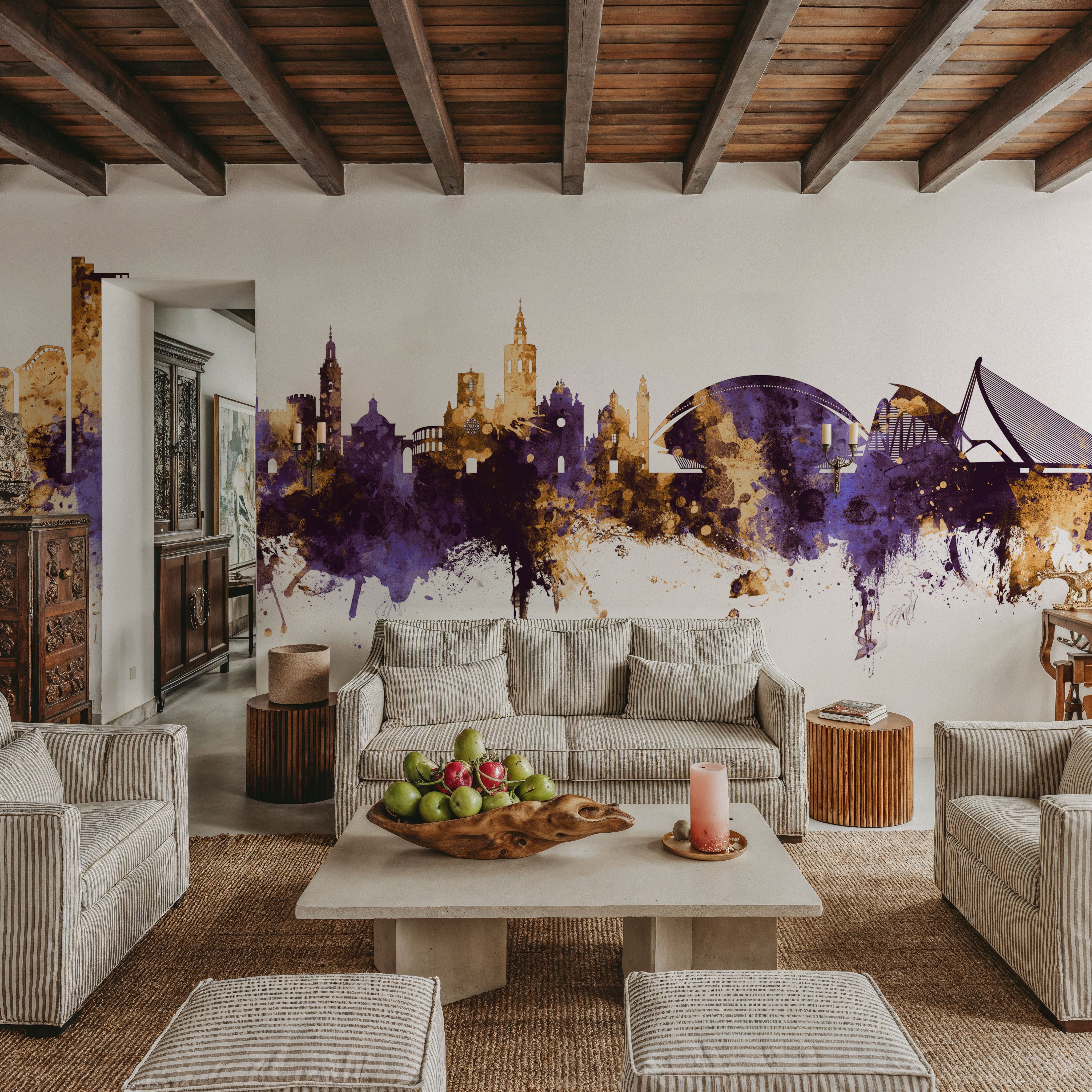 Valencia Spain Skyline Purple & Gold