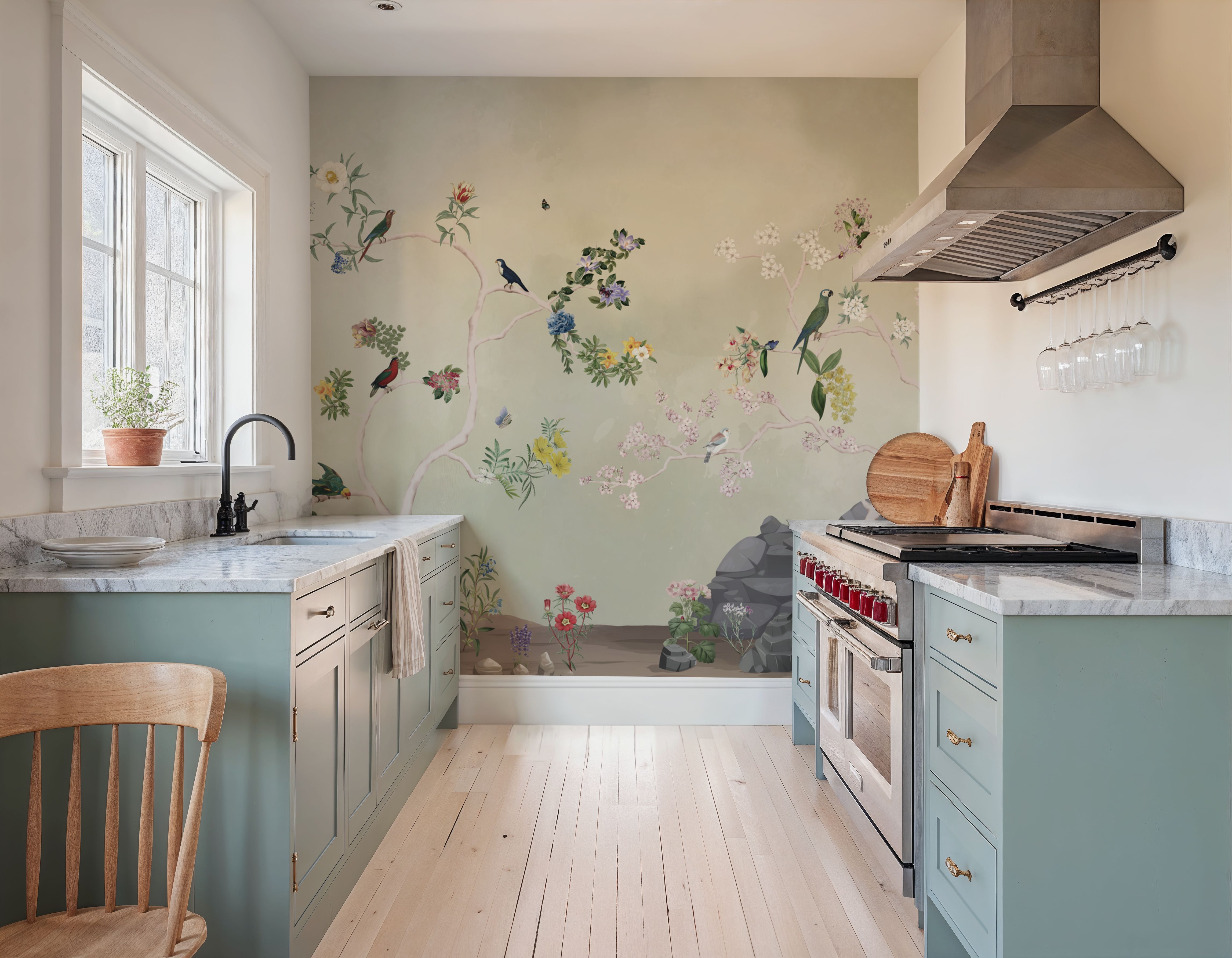 Birds in the Garden Green