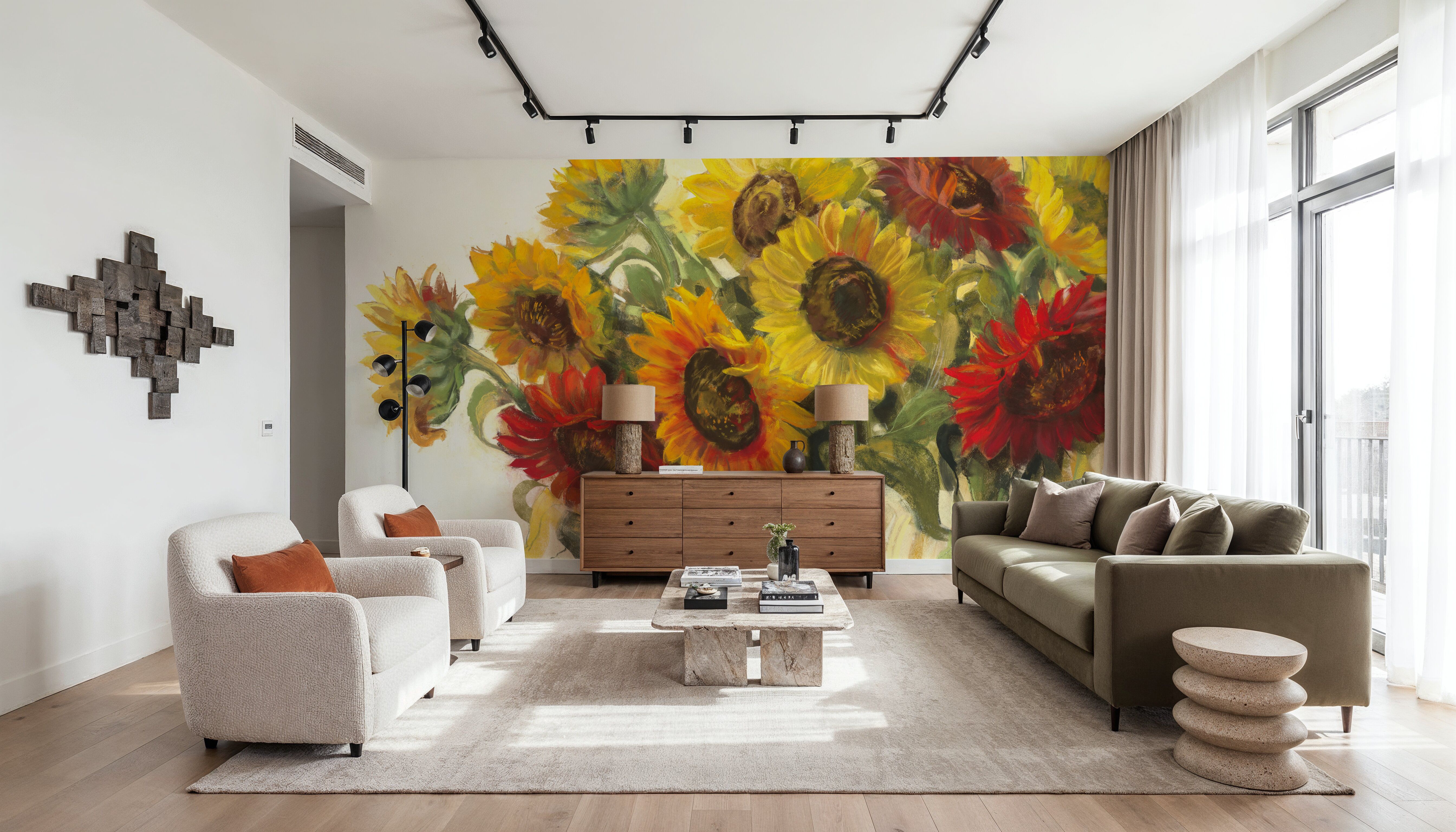 Gathering Sunflowers on White