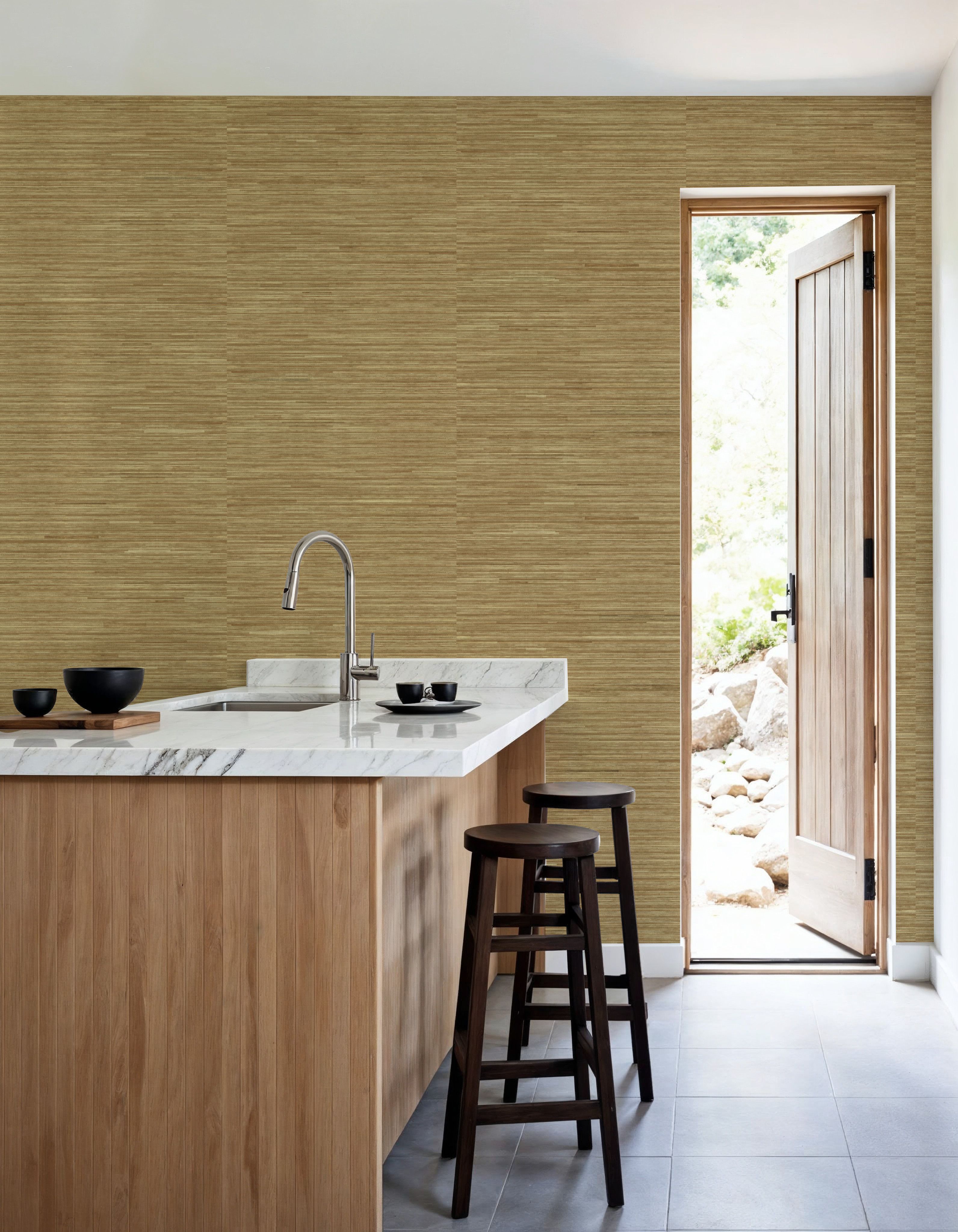 Faux Grasscloth with Visible Seams, Ochre