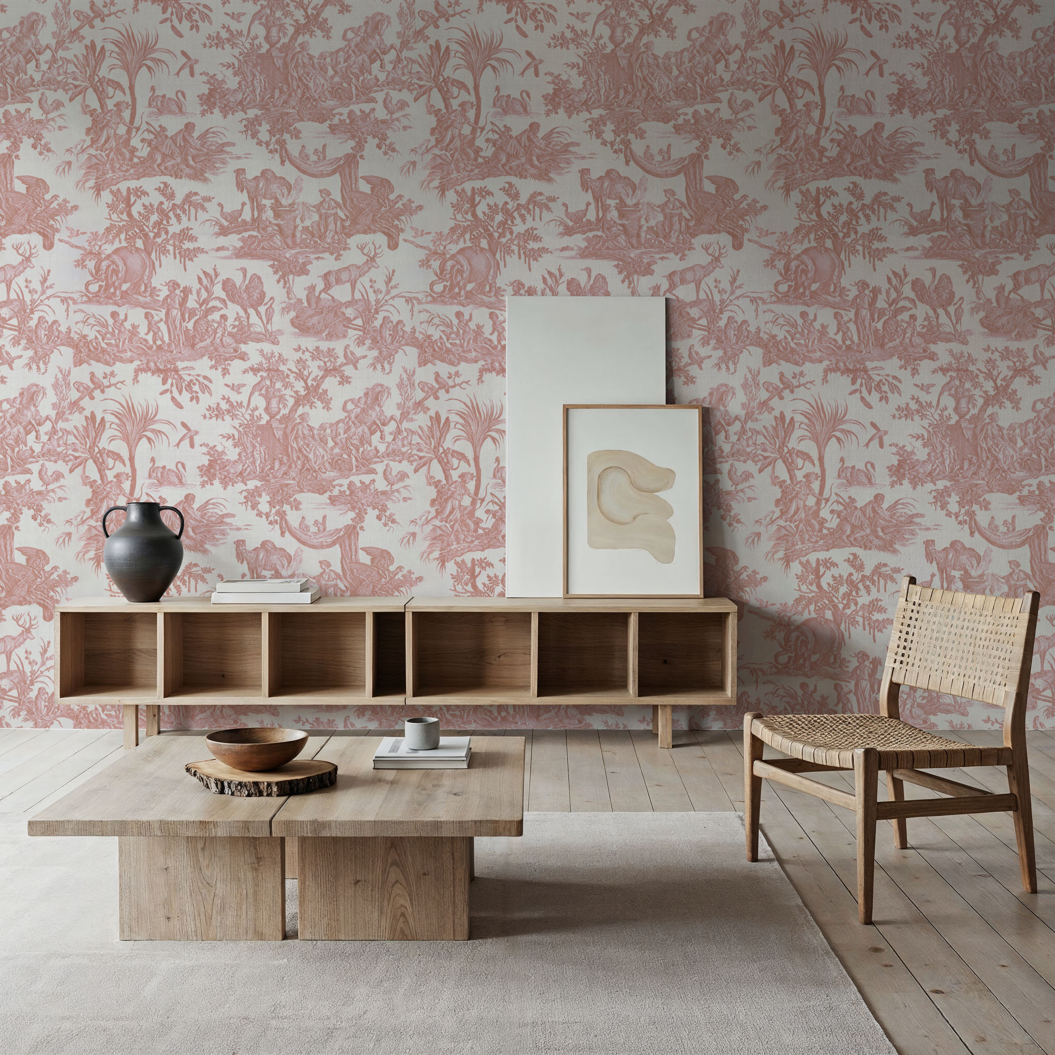 Patinated Linen Toile de Jouy, Rose