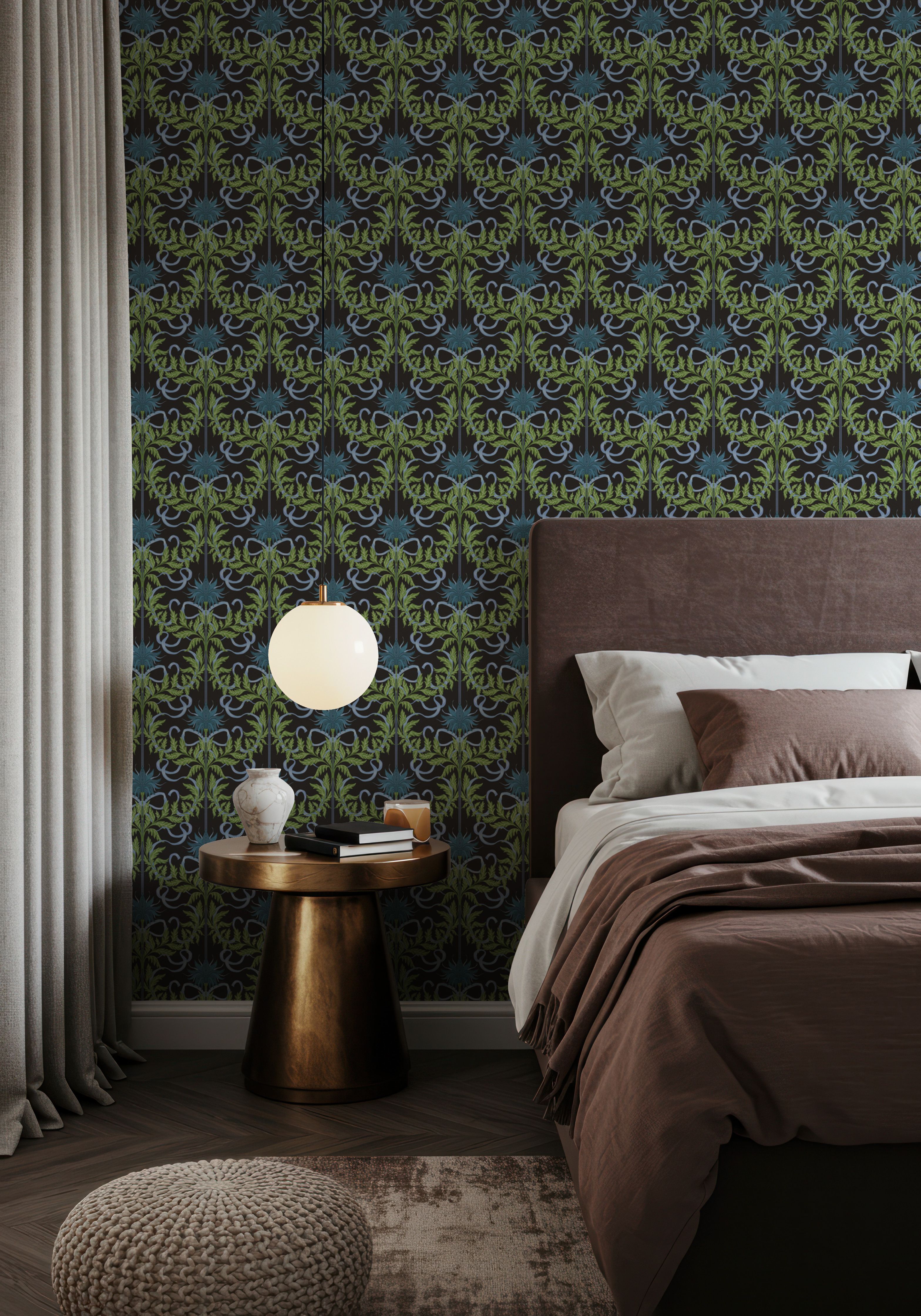 Floral Damask & Bows, Midnight