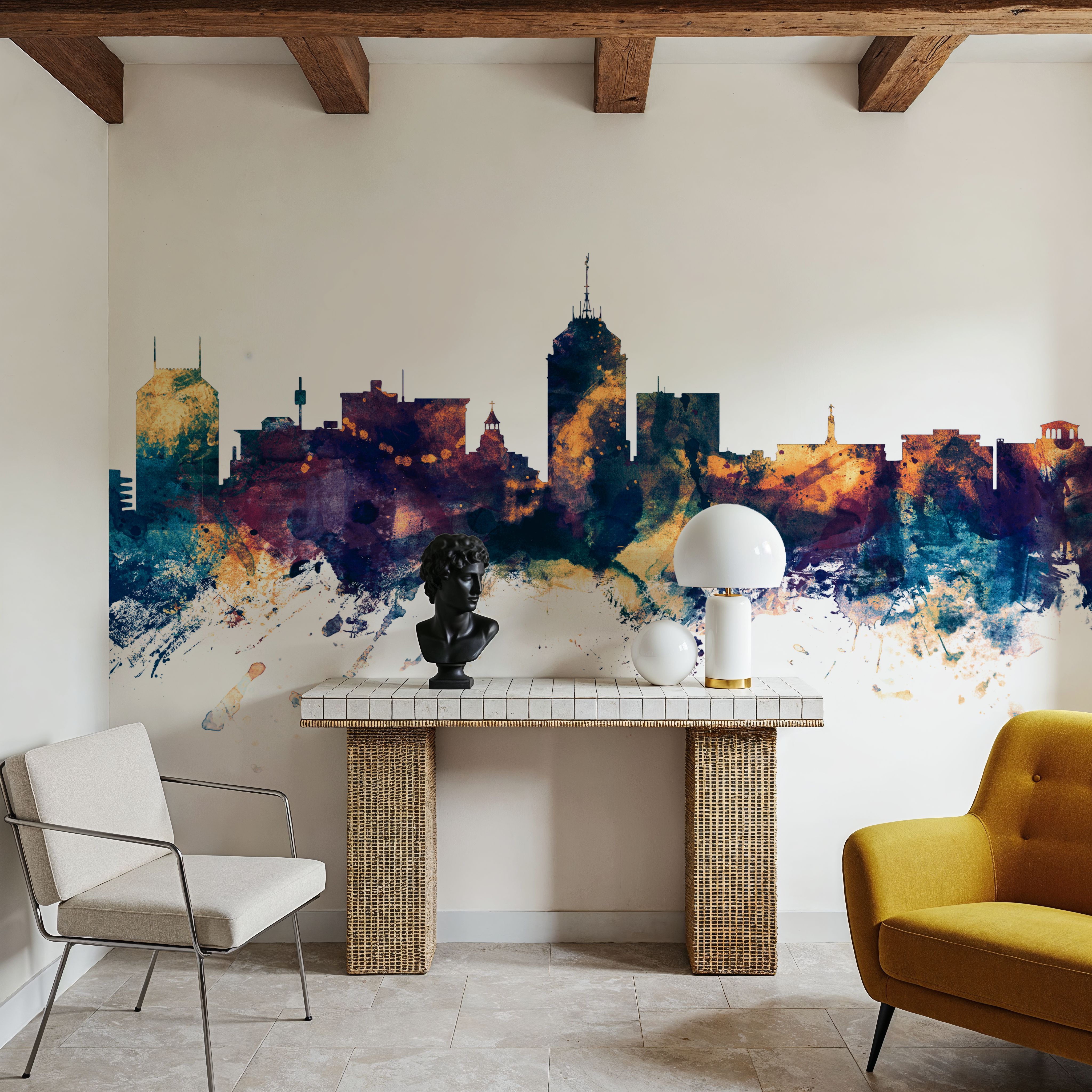 Fresno California Skyline Blue & Bronze