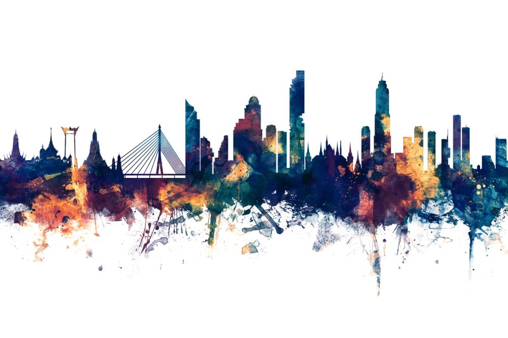 Bangkok Thailand Skyline Blue & Bronze