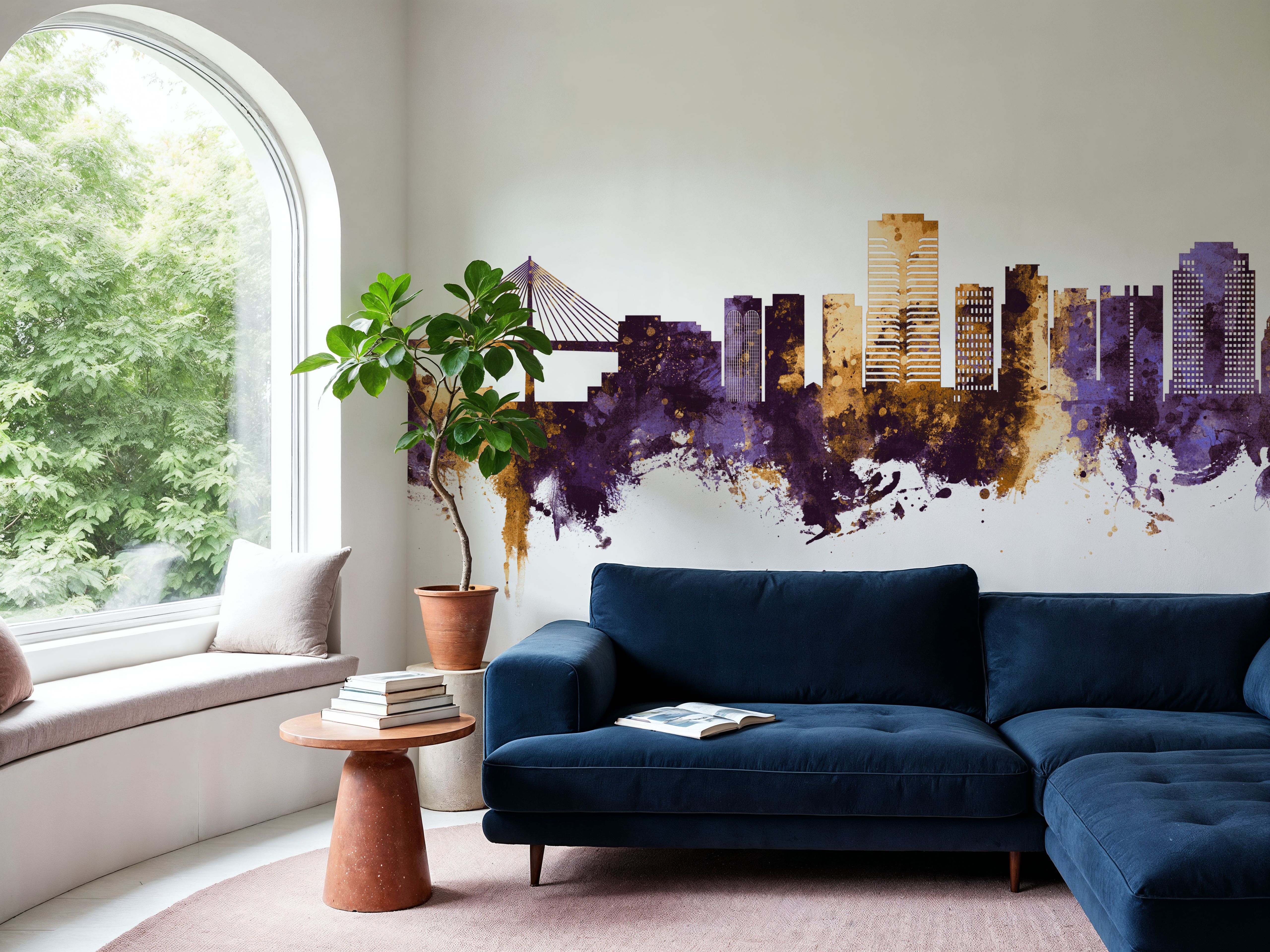 Long Beach California Skyline Purple & Gold