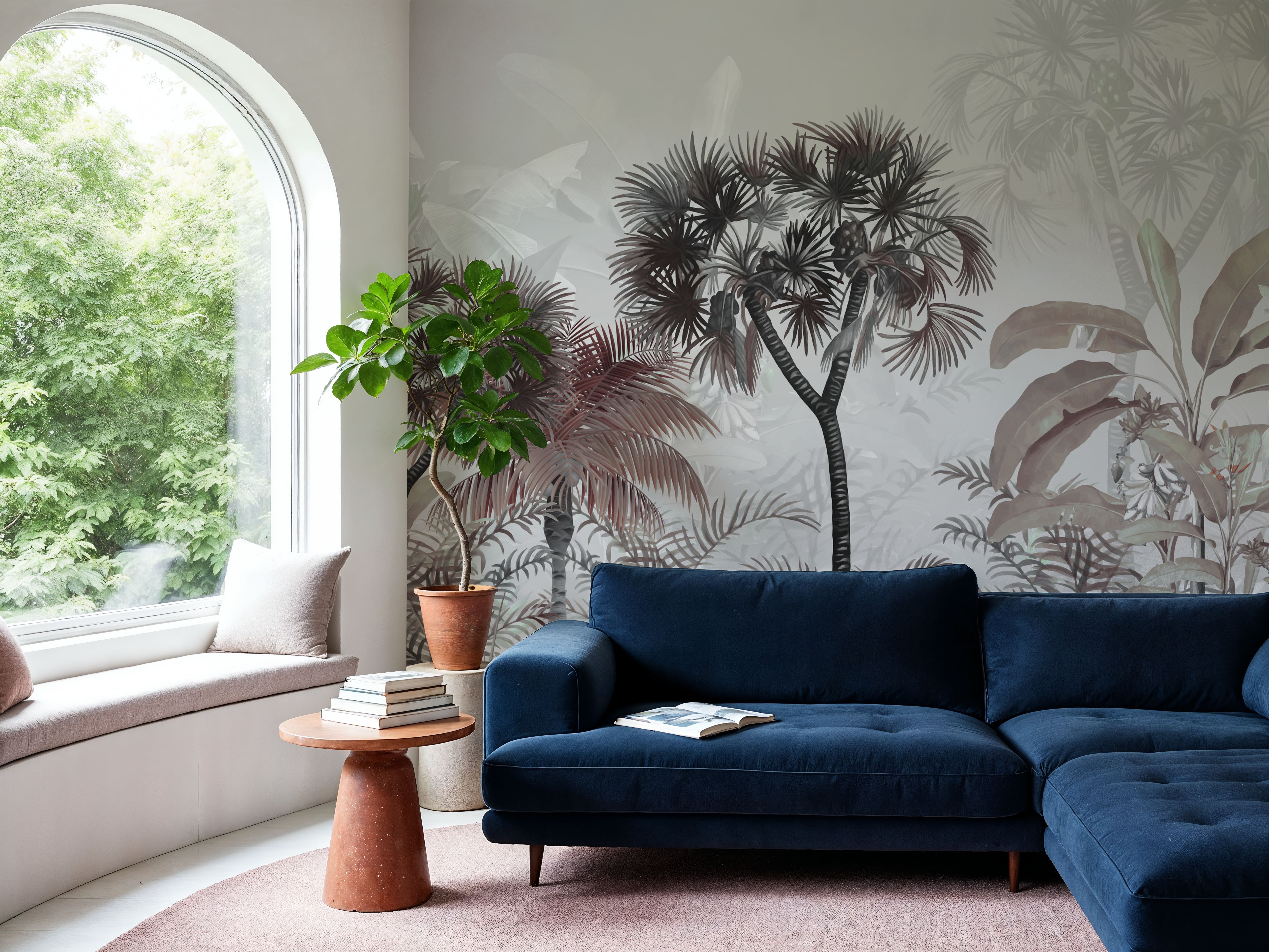 Wall Mural - Tropical Forest Strolls Rainy Blue - Dining Room - Wallism US - Premium, Textured or Peel & Stick