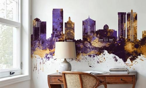 Atlantic City New Jersey Skyline Purple & Gold