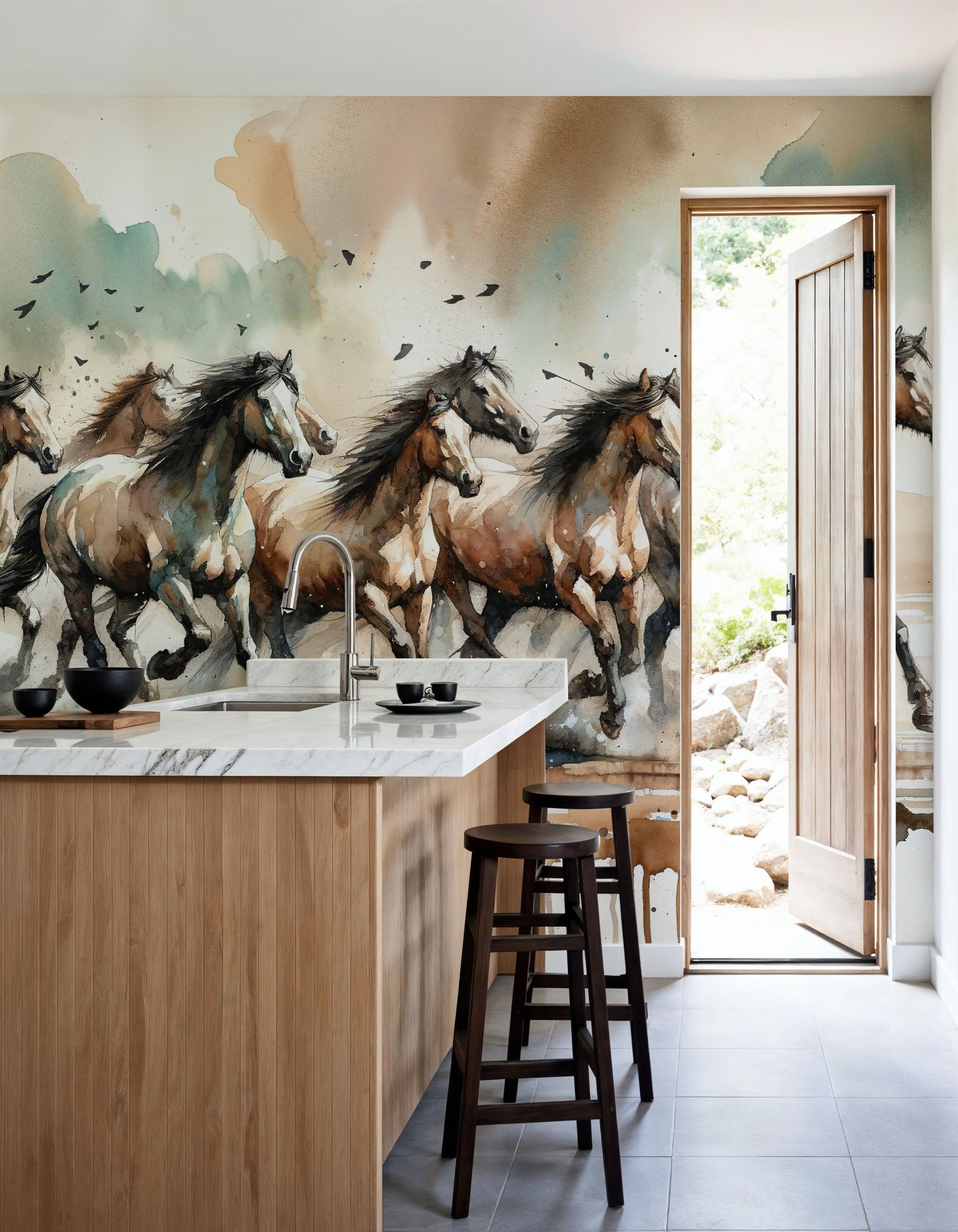 Horses Galloping Watercolor