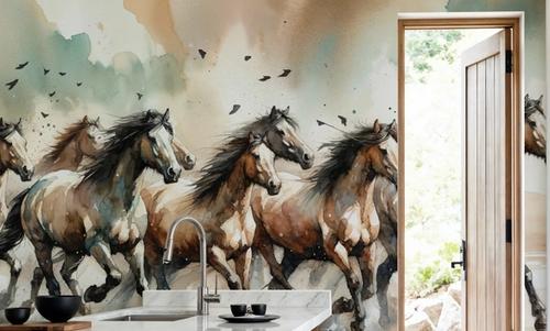 Horses Galloping Watercolor