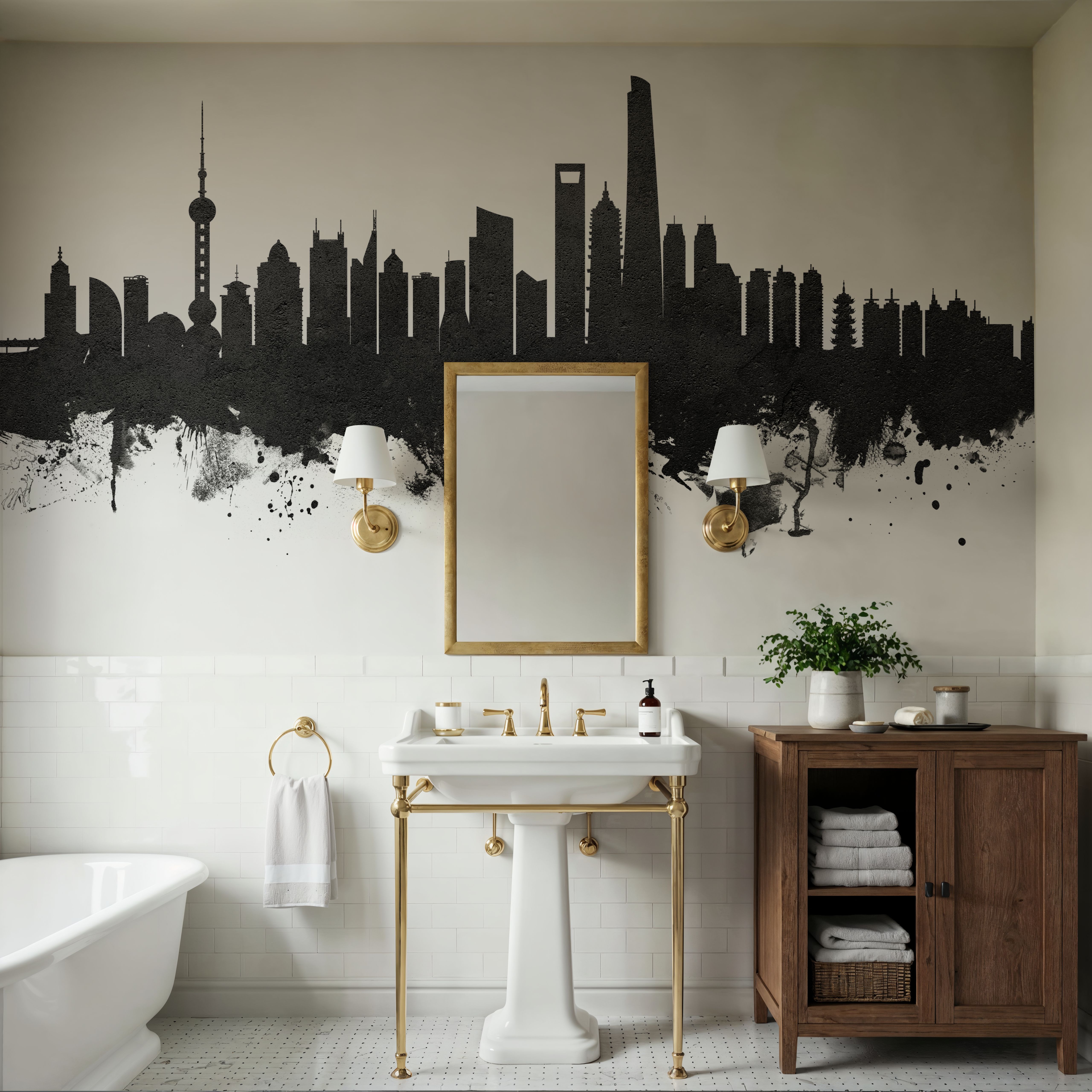 Shanghai China Skyline Black & White