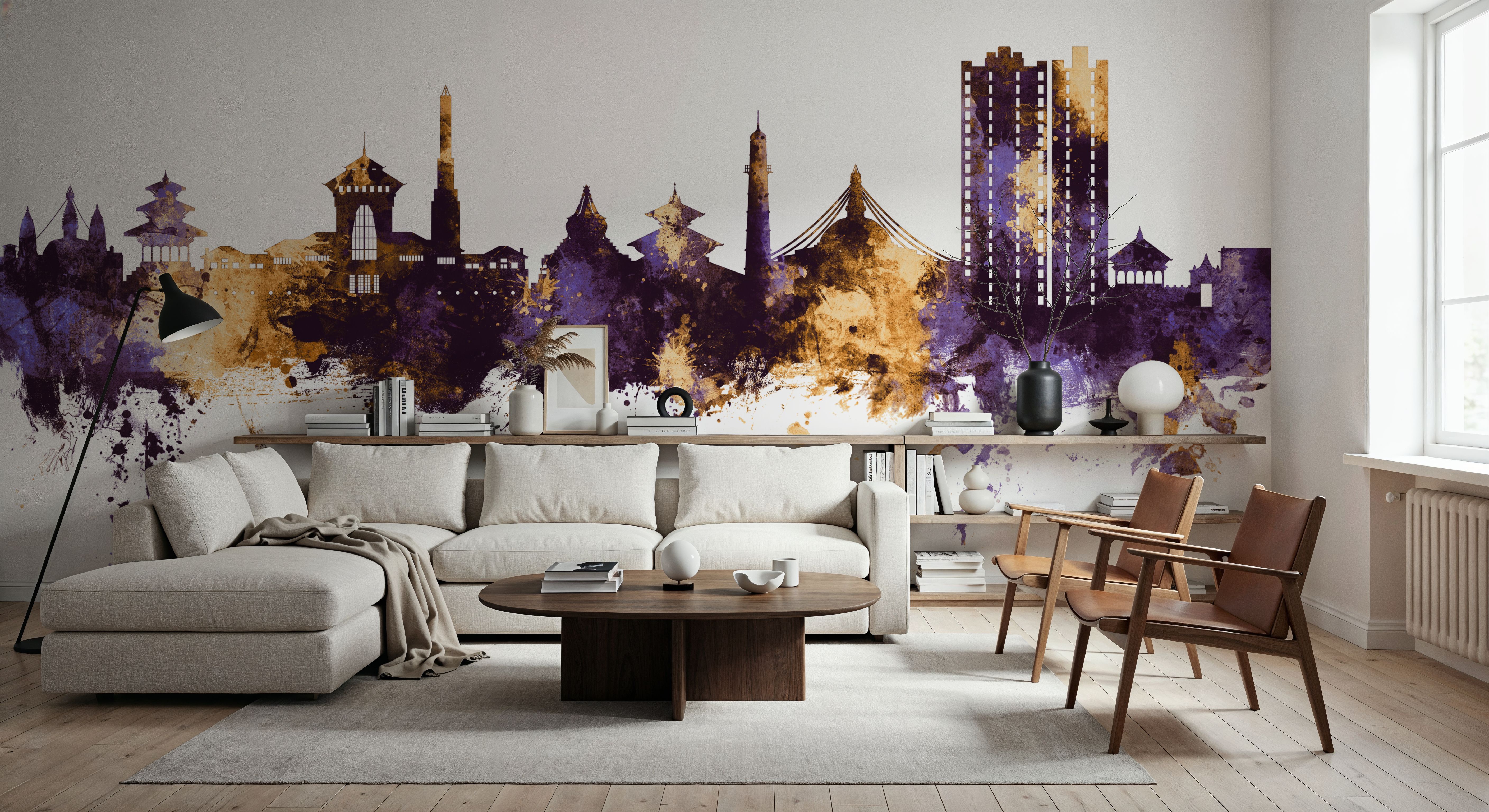 Kathmandu Nepal Skyline Purple & Gold, Tapeten