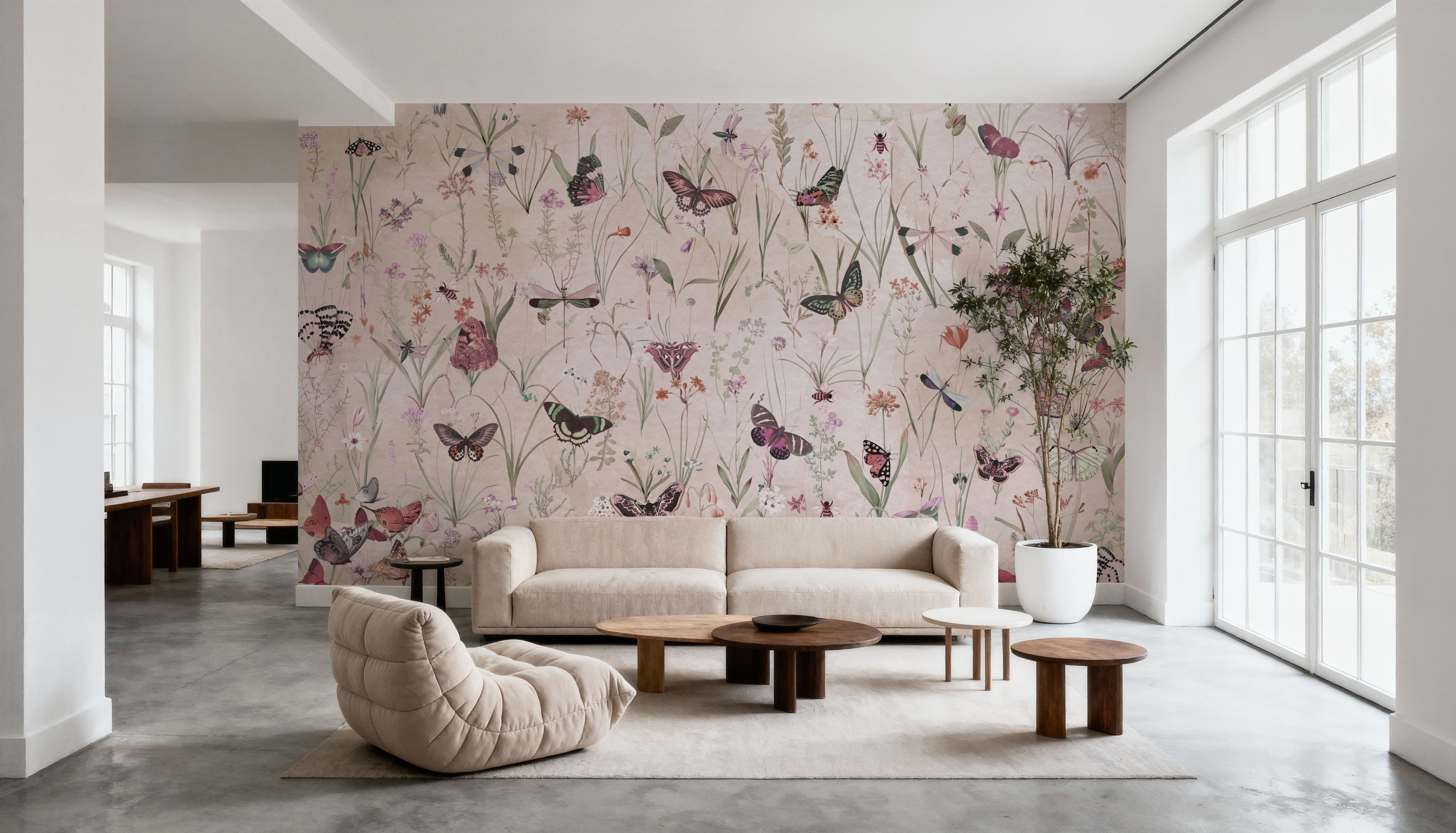 Herbals and Butterflies Beige