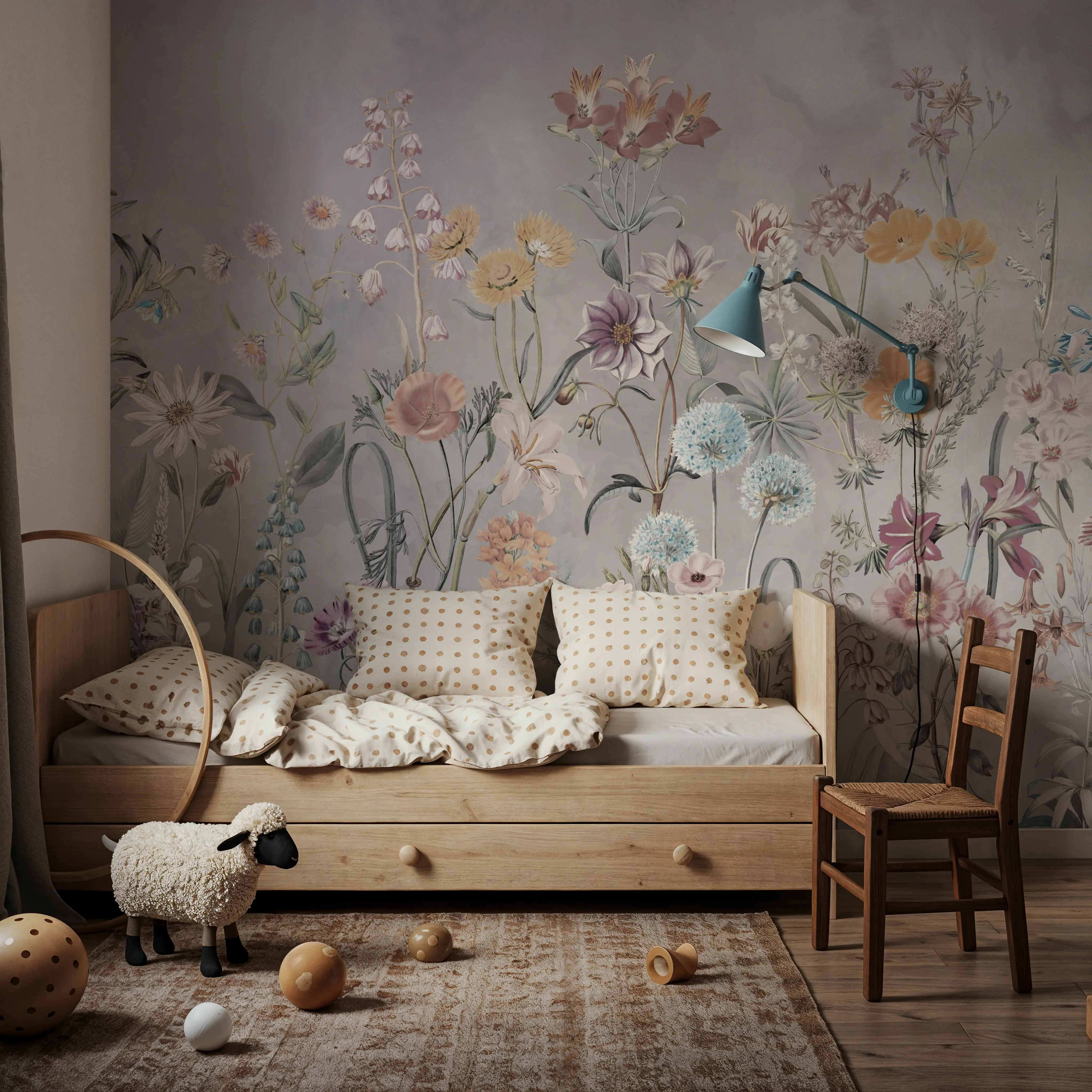 Wall Mural - Summer Meadow - Floral Foliage mural wallpaper - Brown - Hallway staircases - Wallism UK - Peel & Stick or Paste-the-Wall