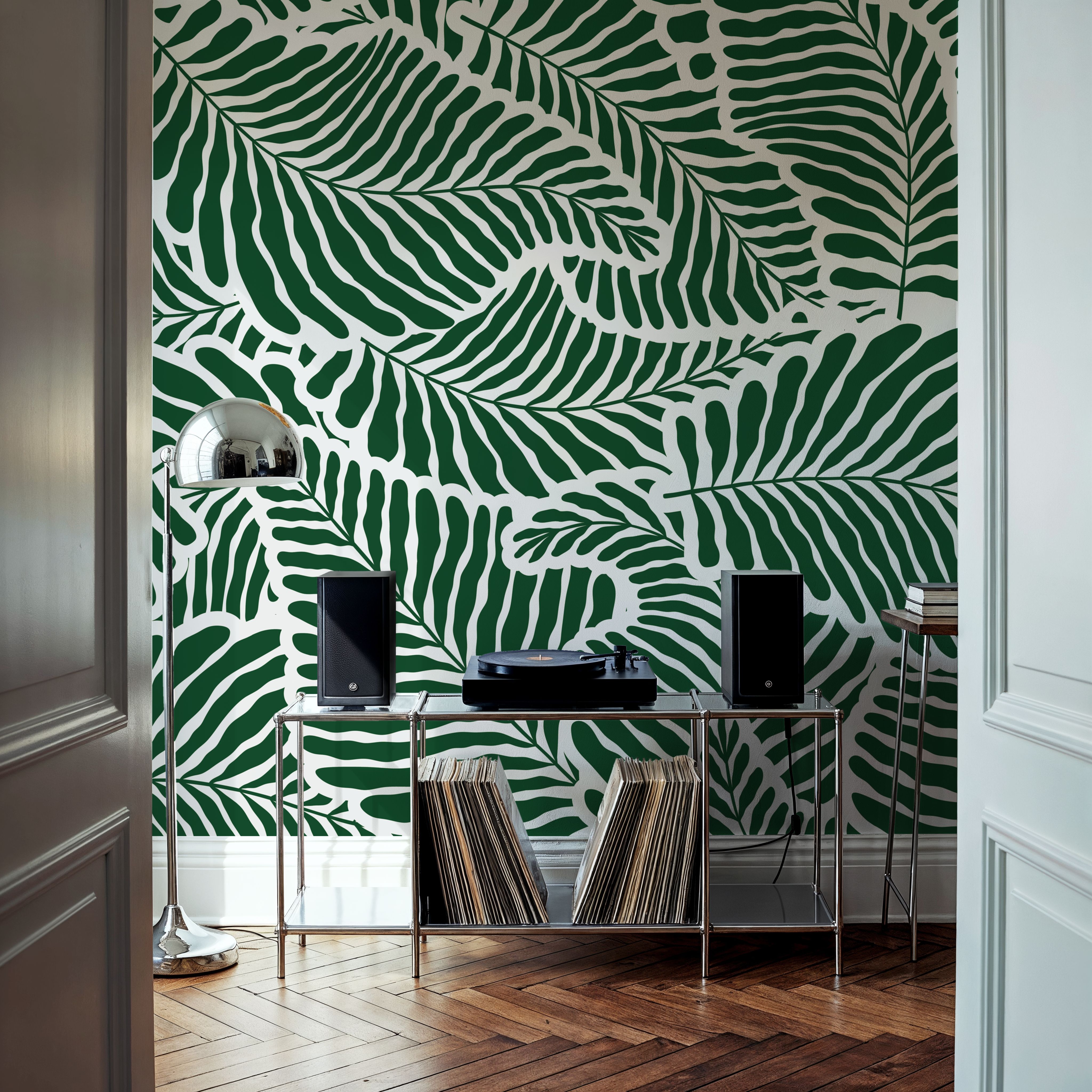 Fern Cut-Outs Pattern, Malachite Green, Wallpaper