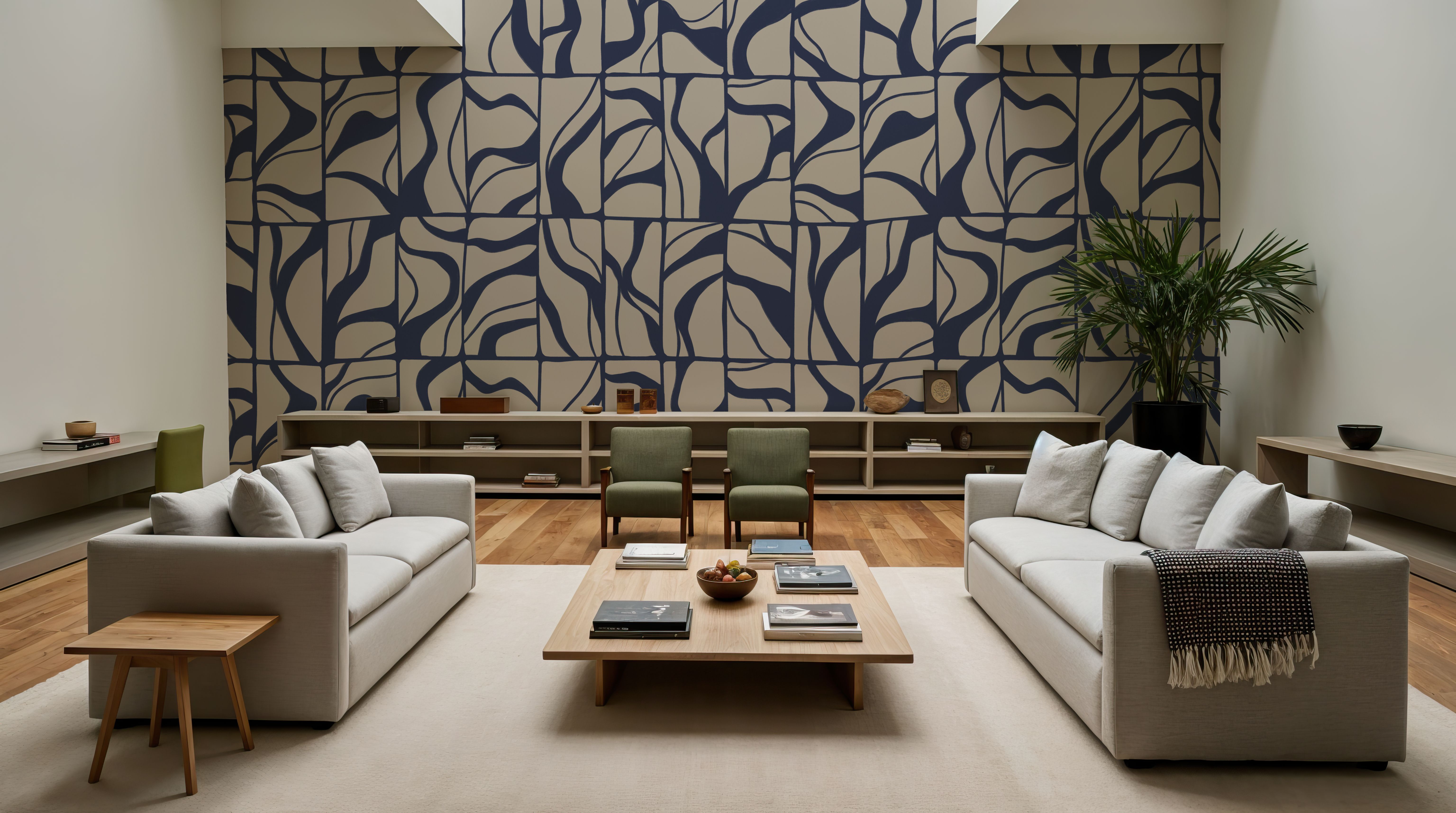 Linear Drift, Marine & Beige, Wallpaper