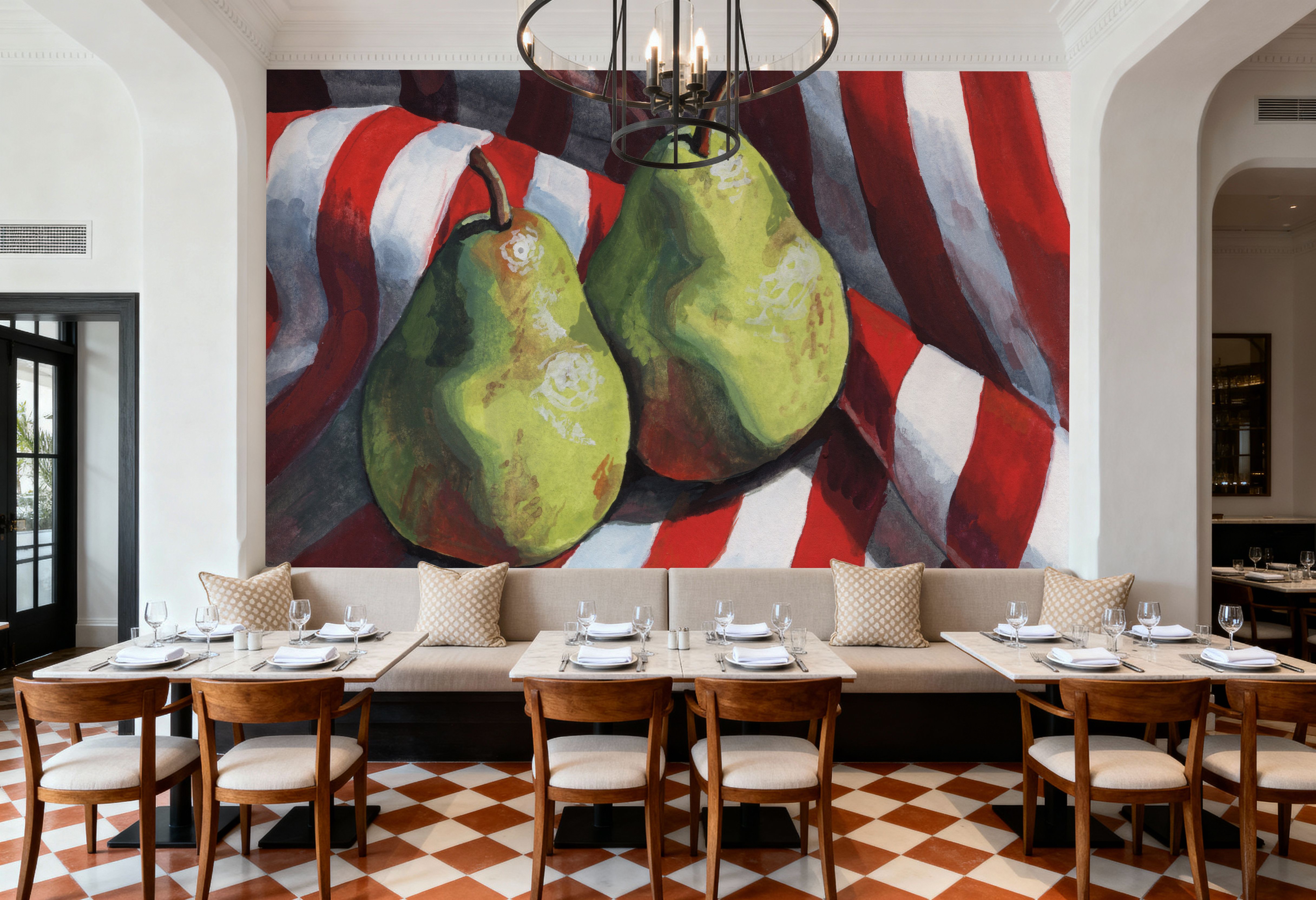 Two Pears on a Striped Cloth