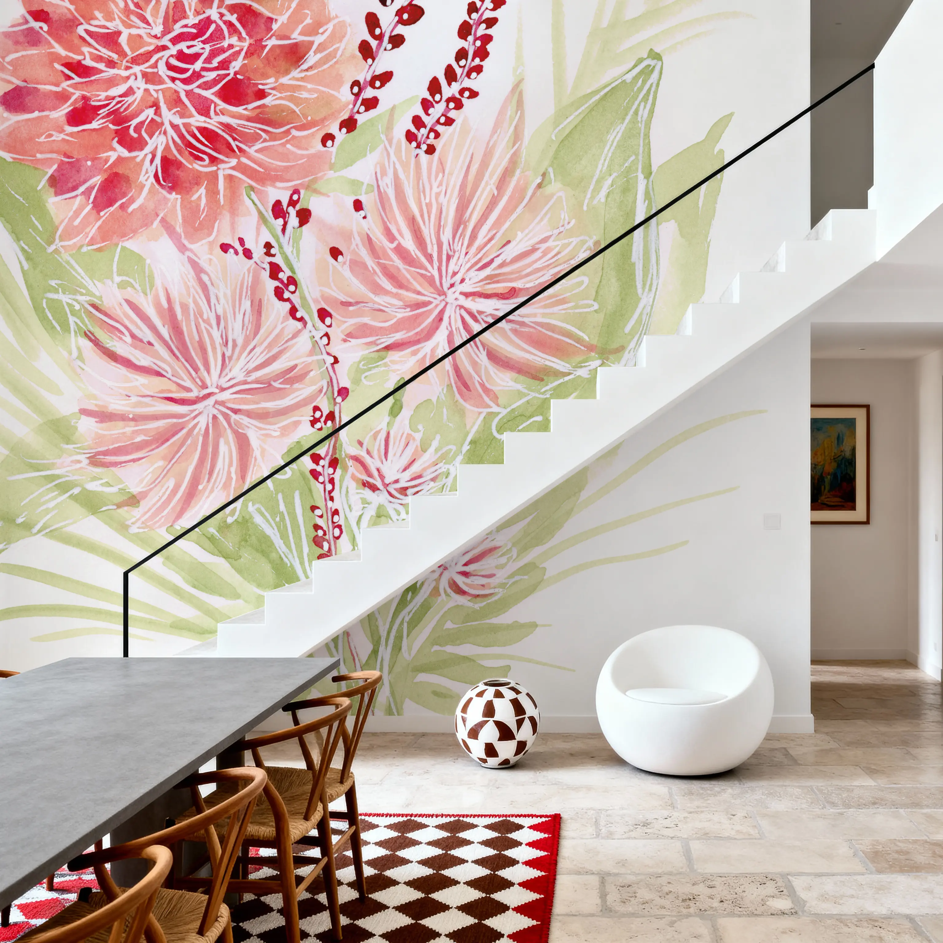 Wall Mural - Spring Bouquet II - Contemporary Nature mural wallpaper - Orange - Offices - Wallism UK - Peel & Stick or Paste-the-Wall