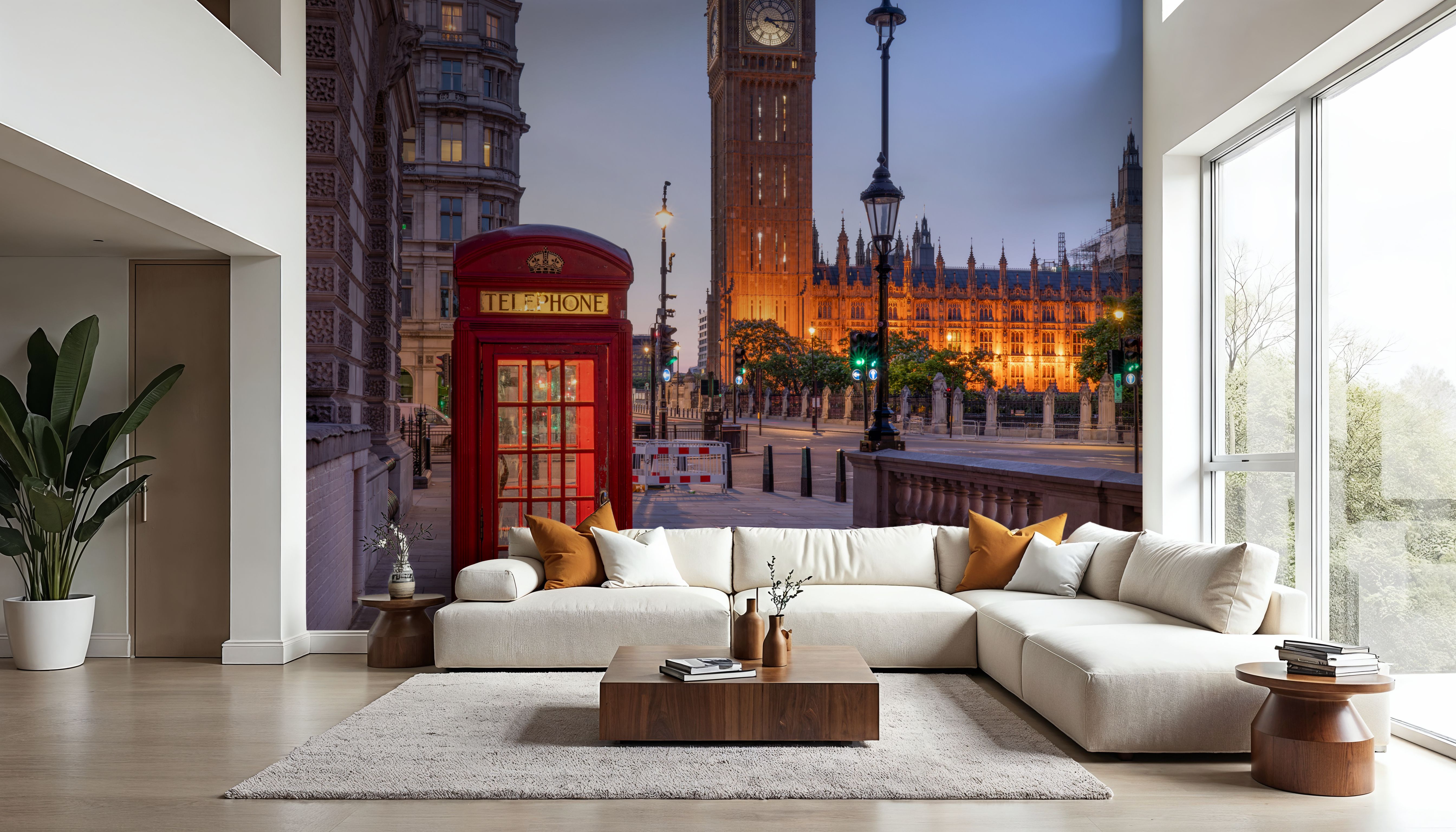 Wall Mural - London Calling II - Architecture Street mural wallpaper - Pink - Bedroom - Wallism UK - Premium, Textured or Peel & Stick