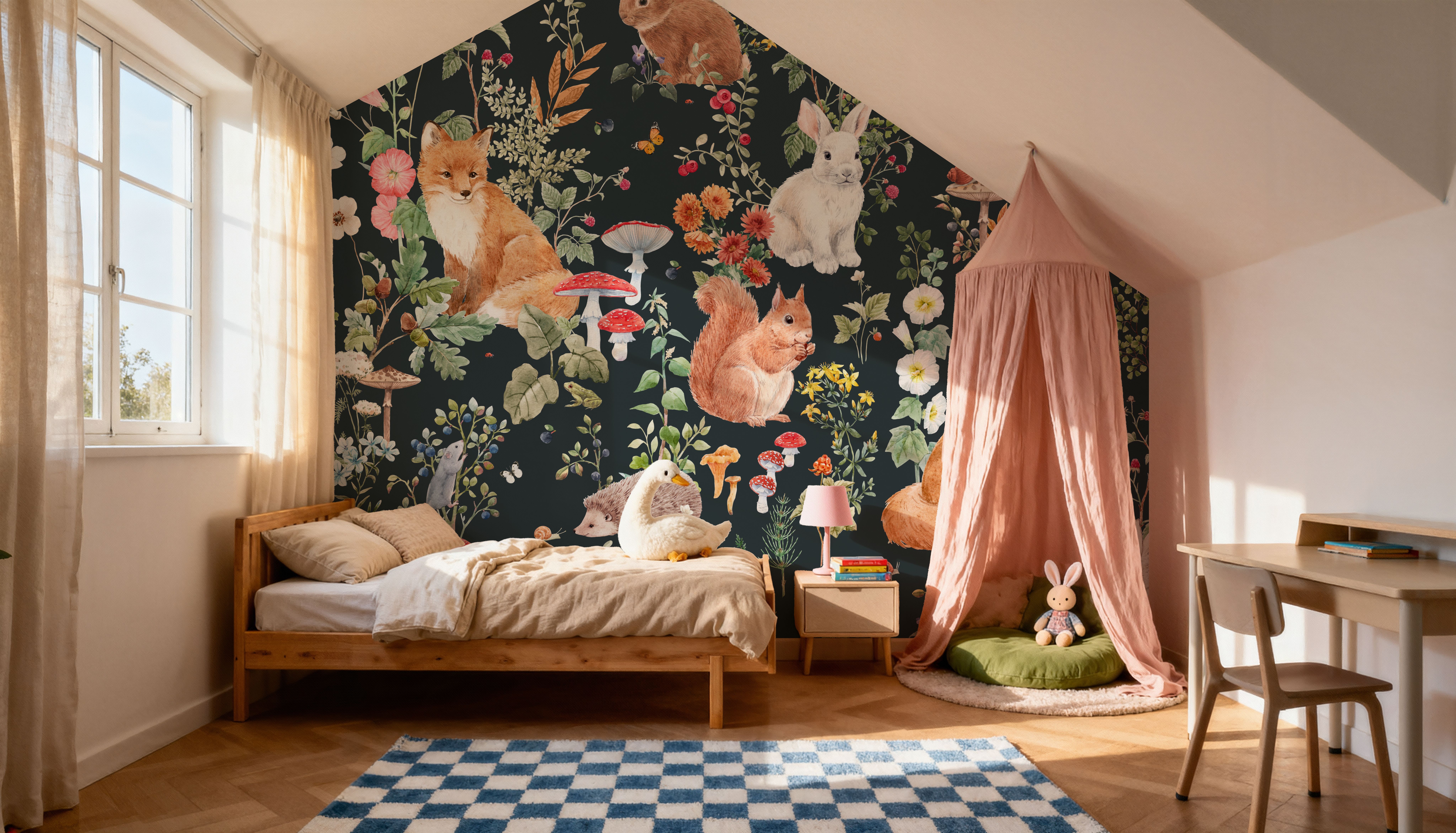 Baby Animals Nordic Fauna, Dark Blue, Wallpaper