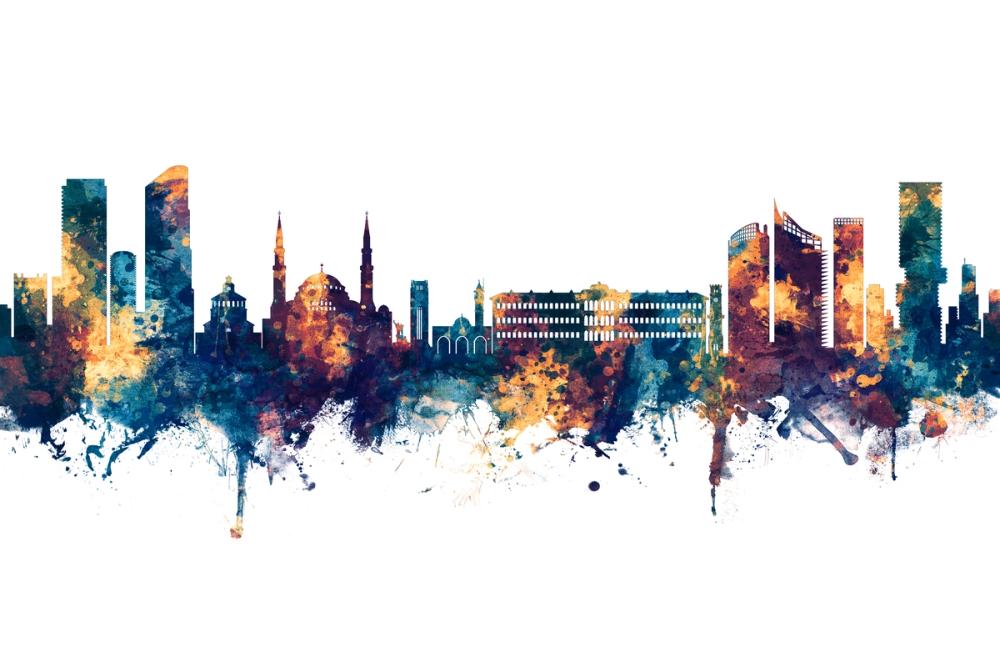Beirut Lebanon Skyline Blue & Bronze
