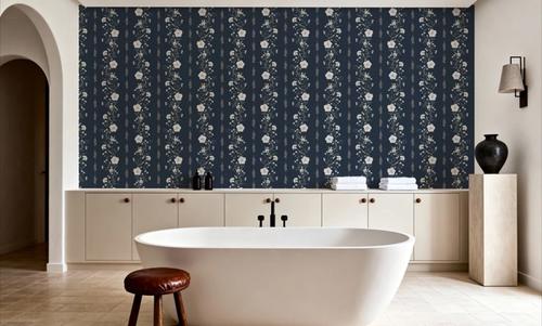 Trailing Flower Stripe, Navy