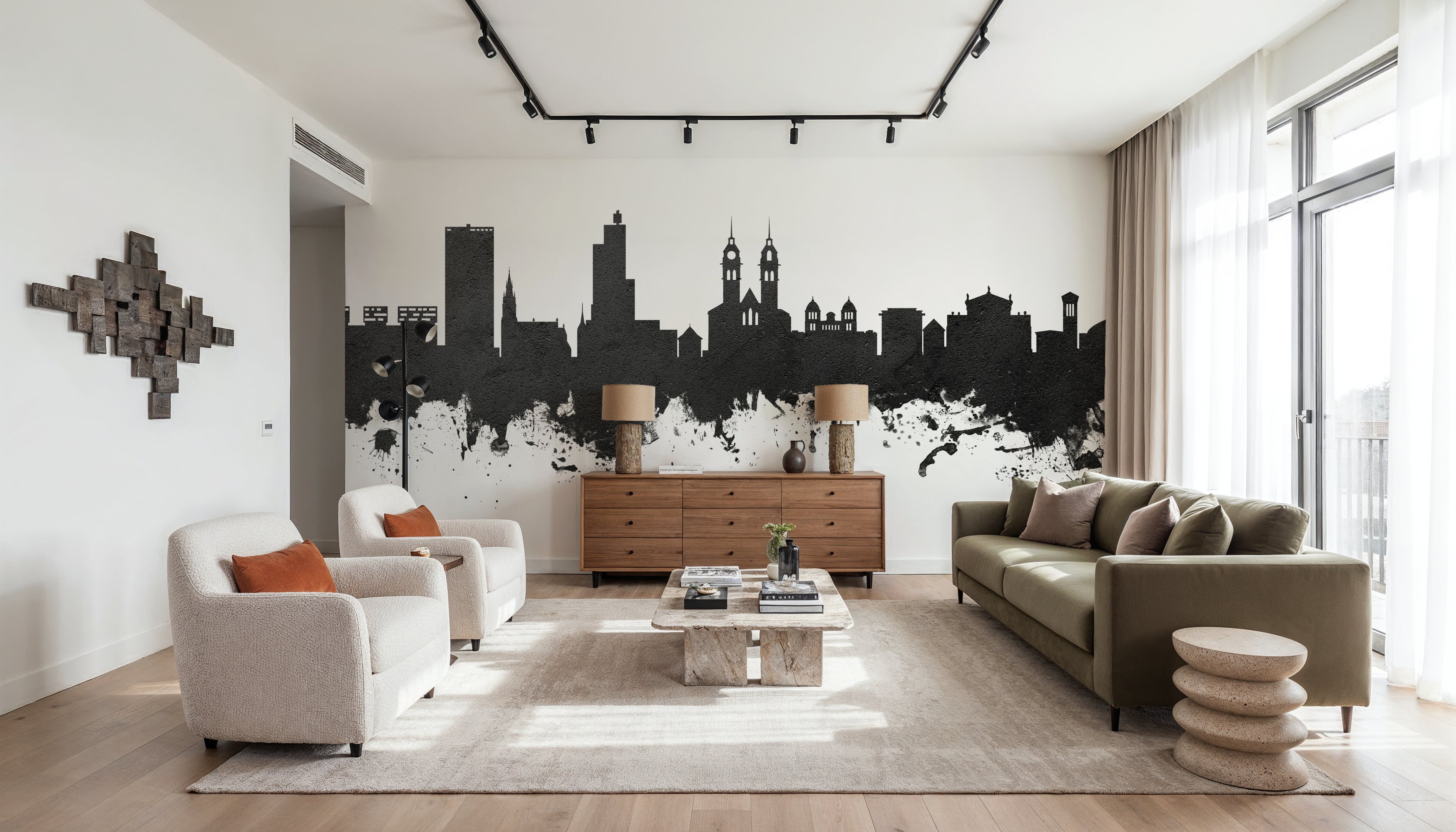 Wintherthur Switzerland Skyline Black & White, Tapeten