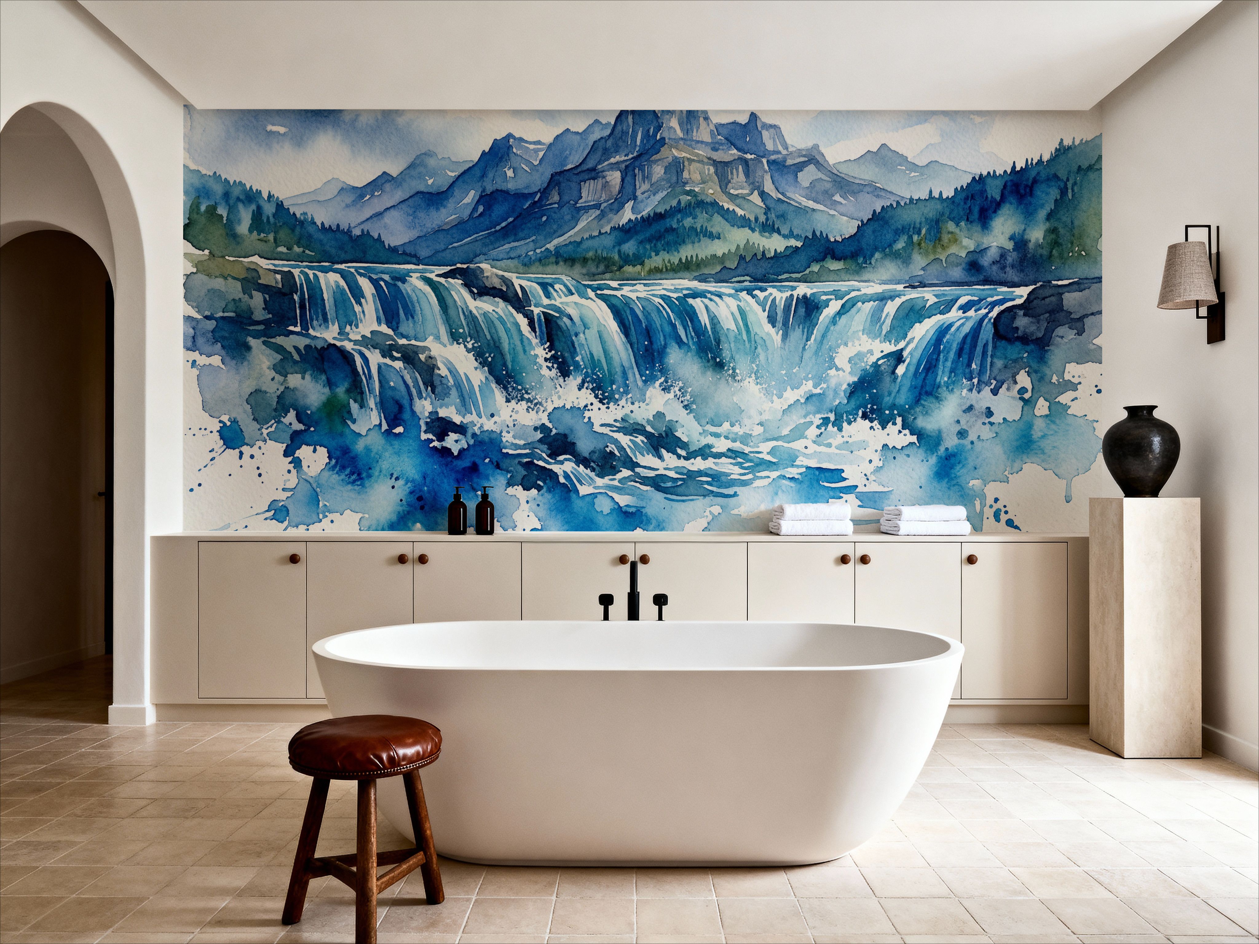 Nordic Waterfall - Watercolor Landscapes Series