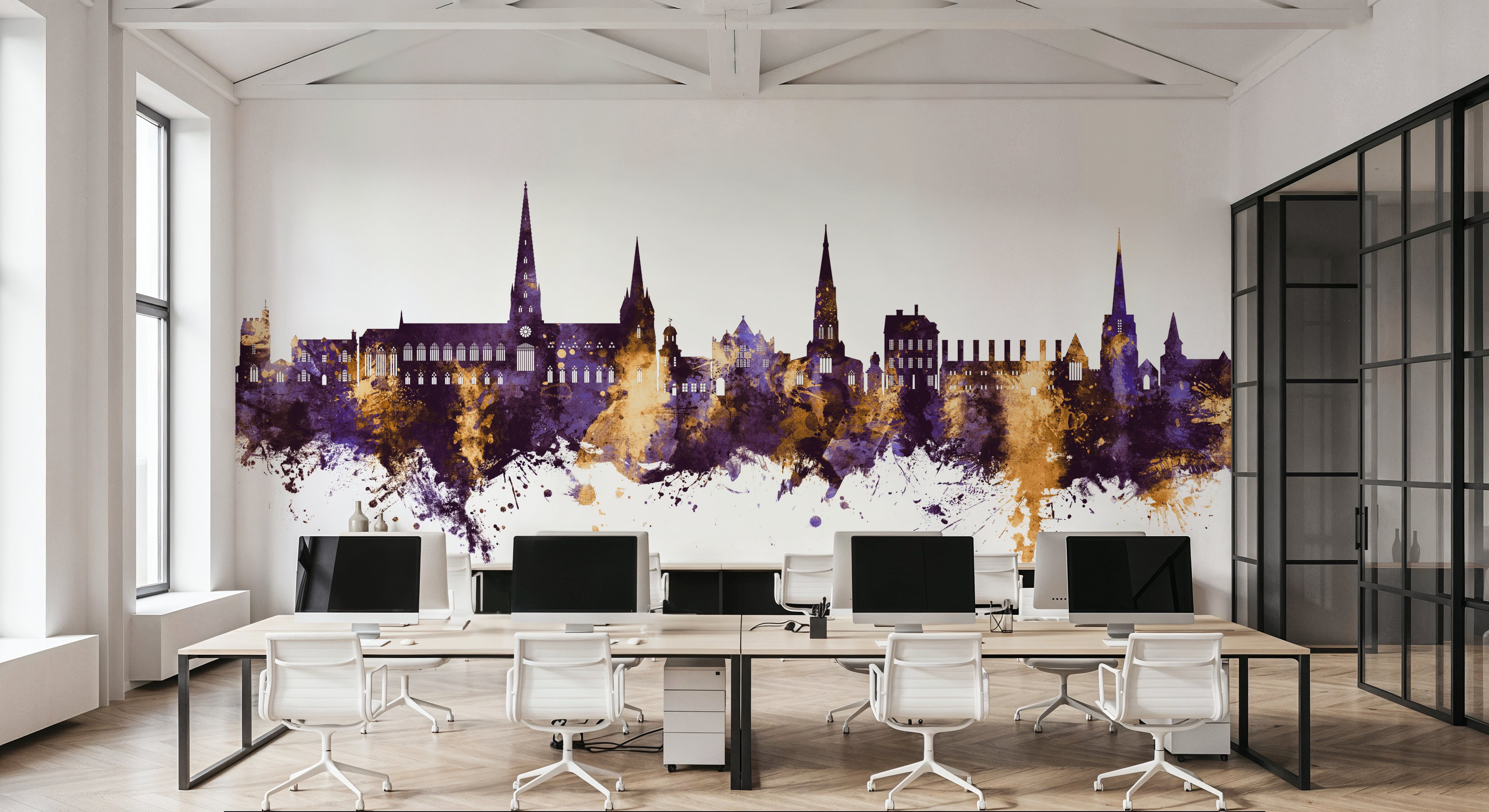 Lichfield England Skyline Purple & Gold