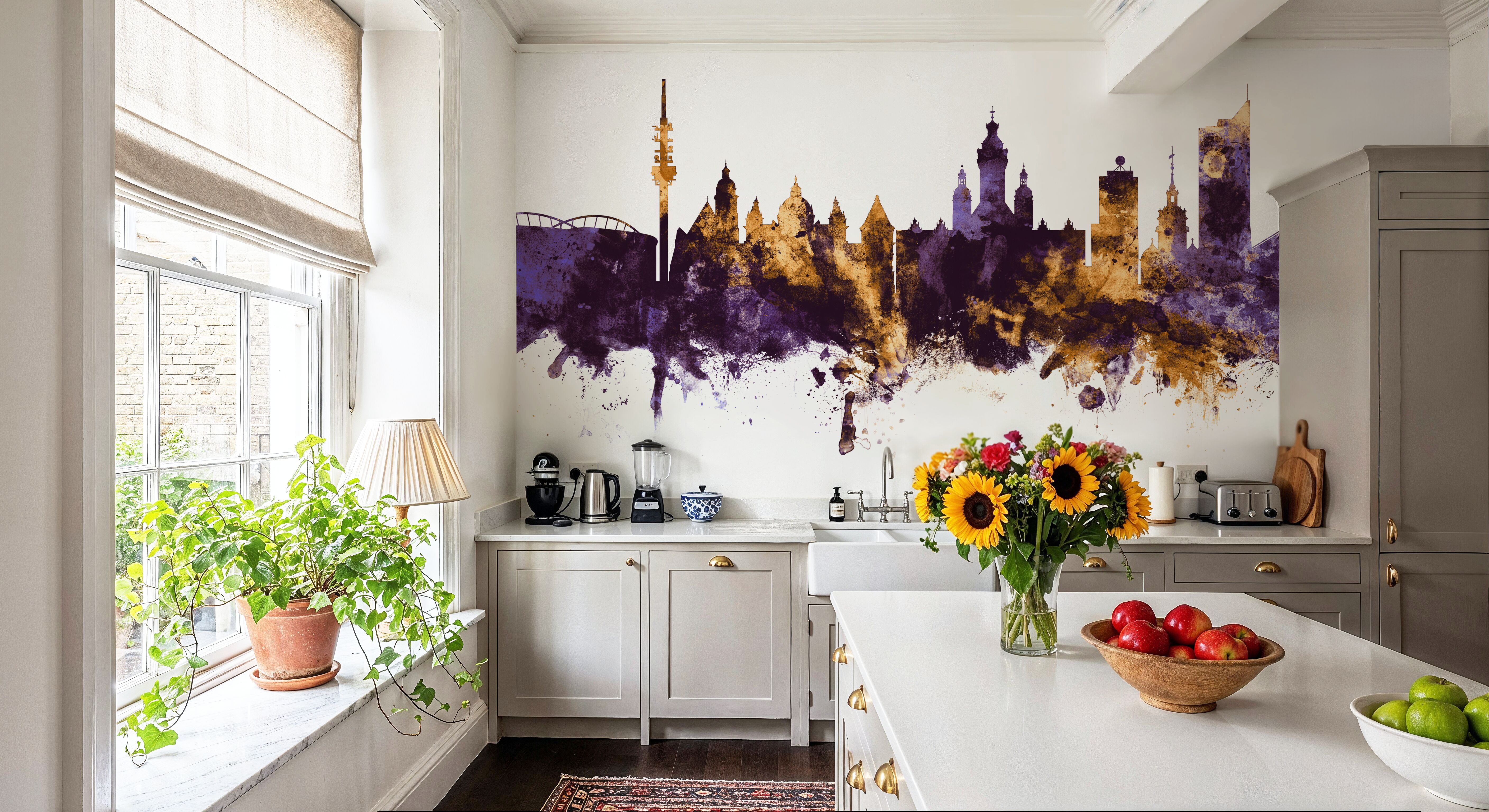 Leipzig Germany Skyline Purple & Gold