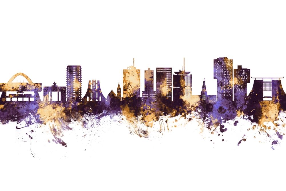 Accra Ghana Skyline Purlpe & Gold