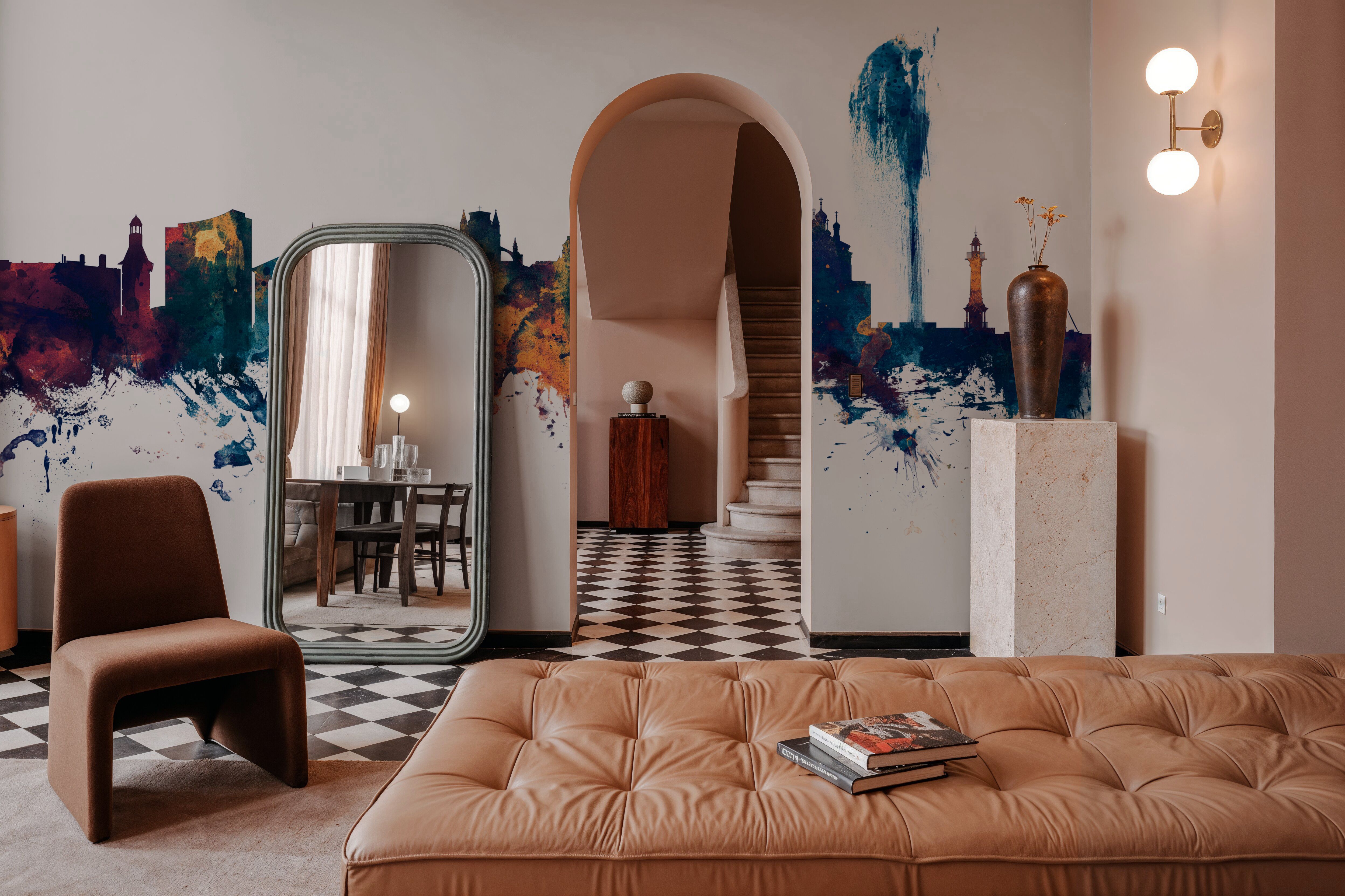 Geneva Switzerland Skyline Blue & Bronze