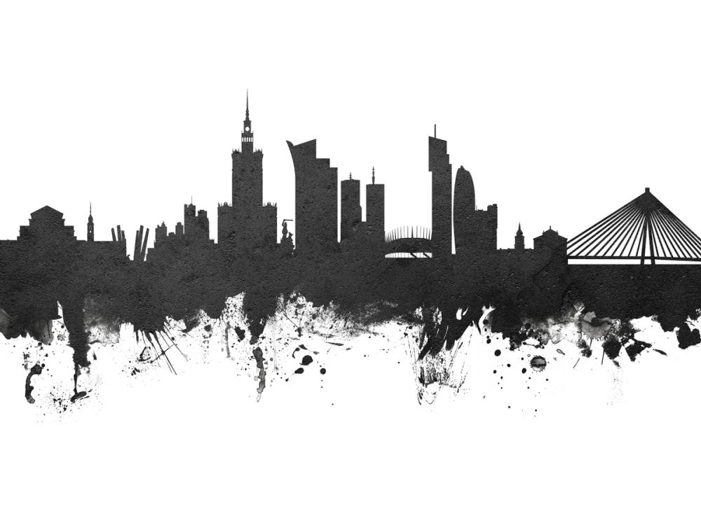 Warsaw Poland Skyline Black & White 