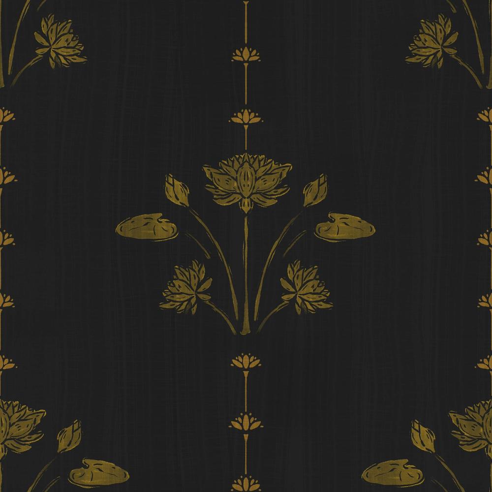 Block Print Water Lily Stripes, Lemon