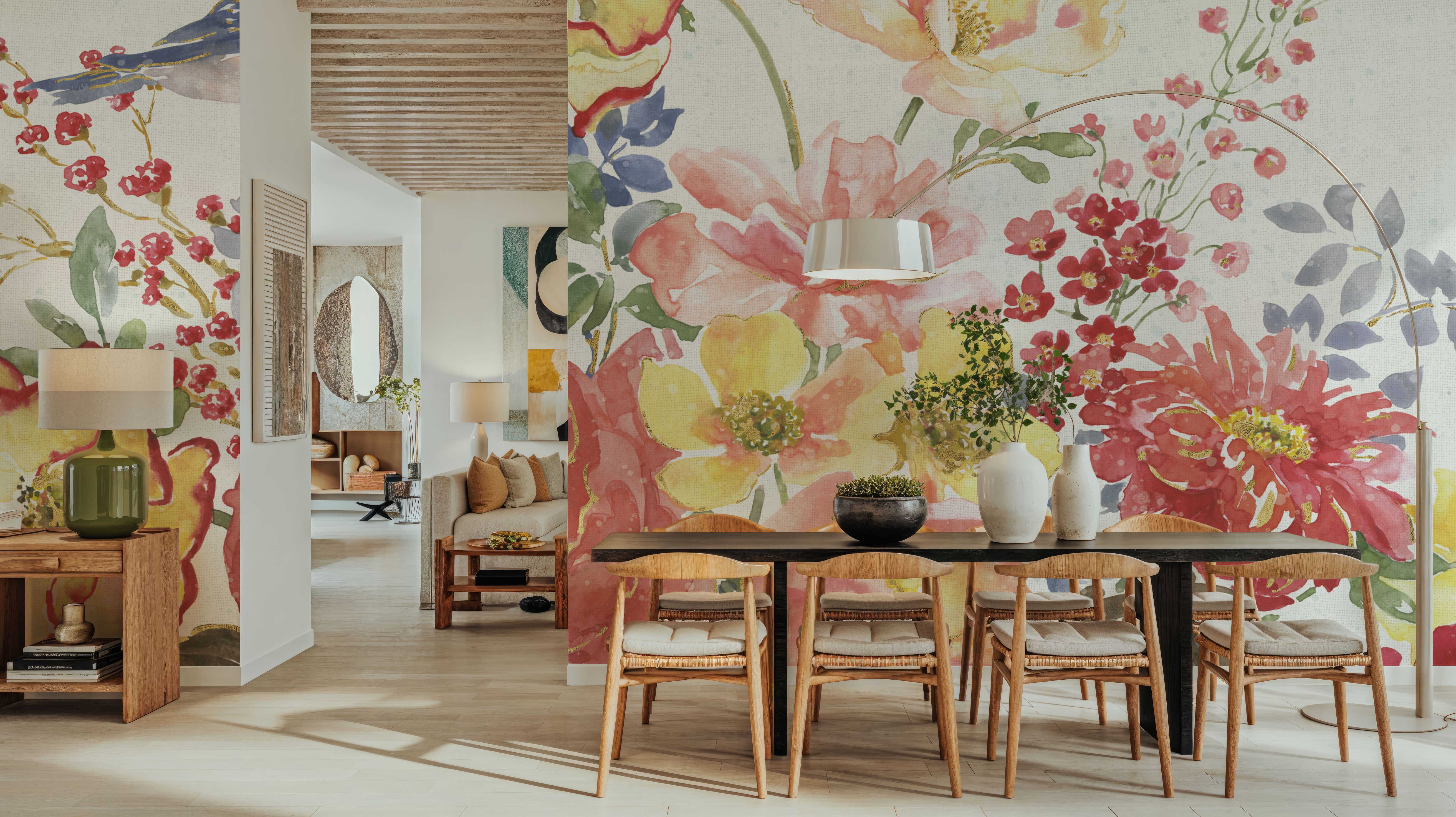 Floral Focus White, Wallpaper