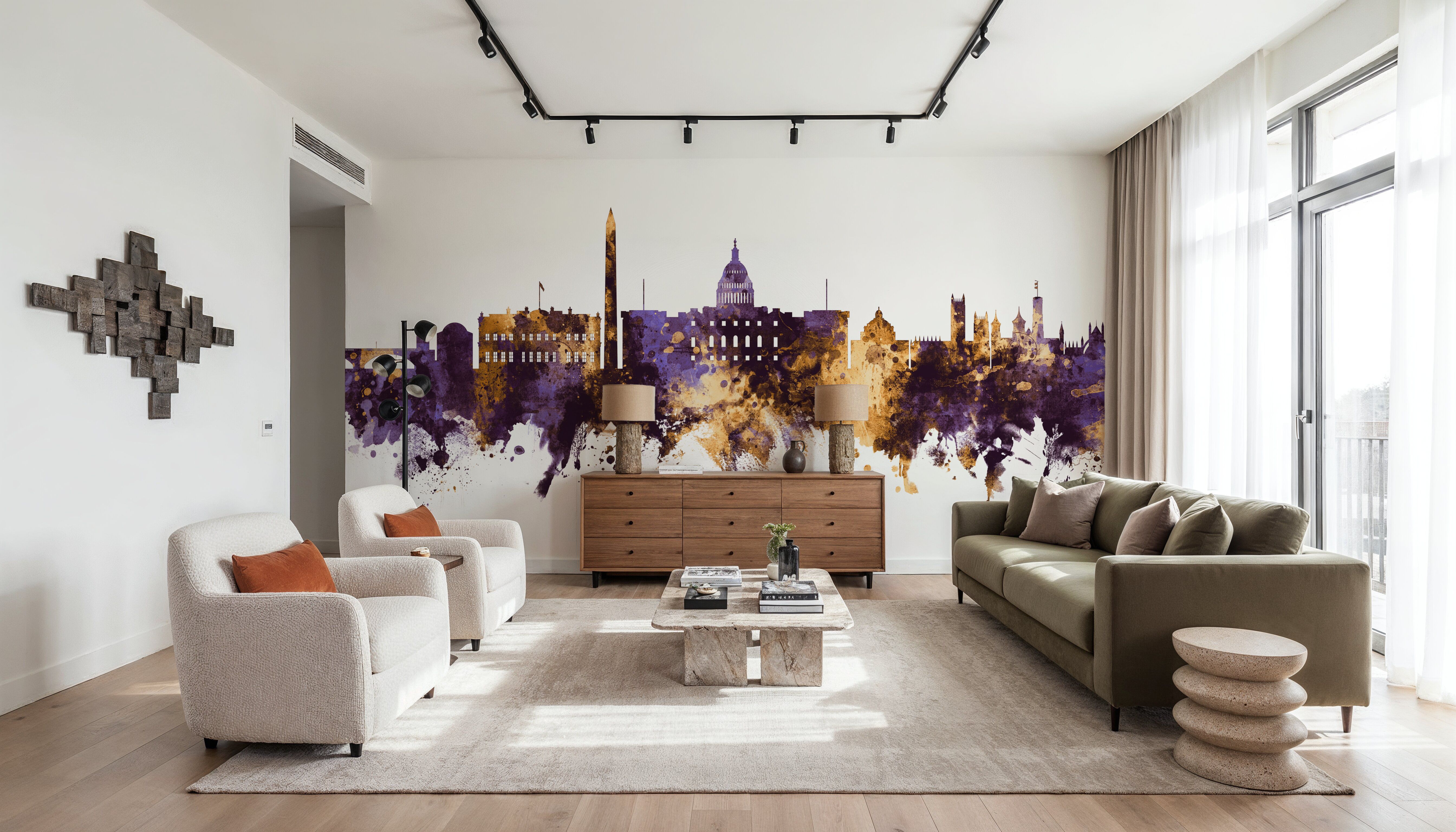 Washington DC Skyline Purple & Gold, Wallpaper