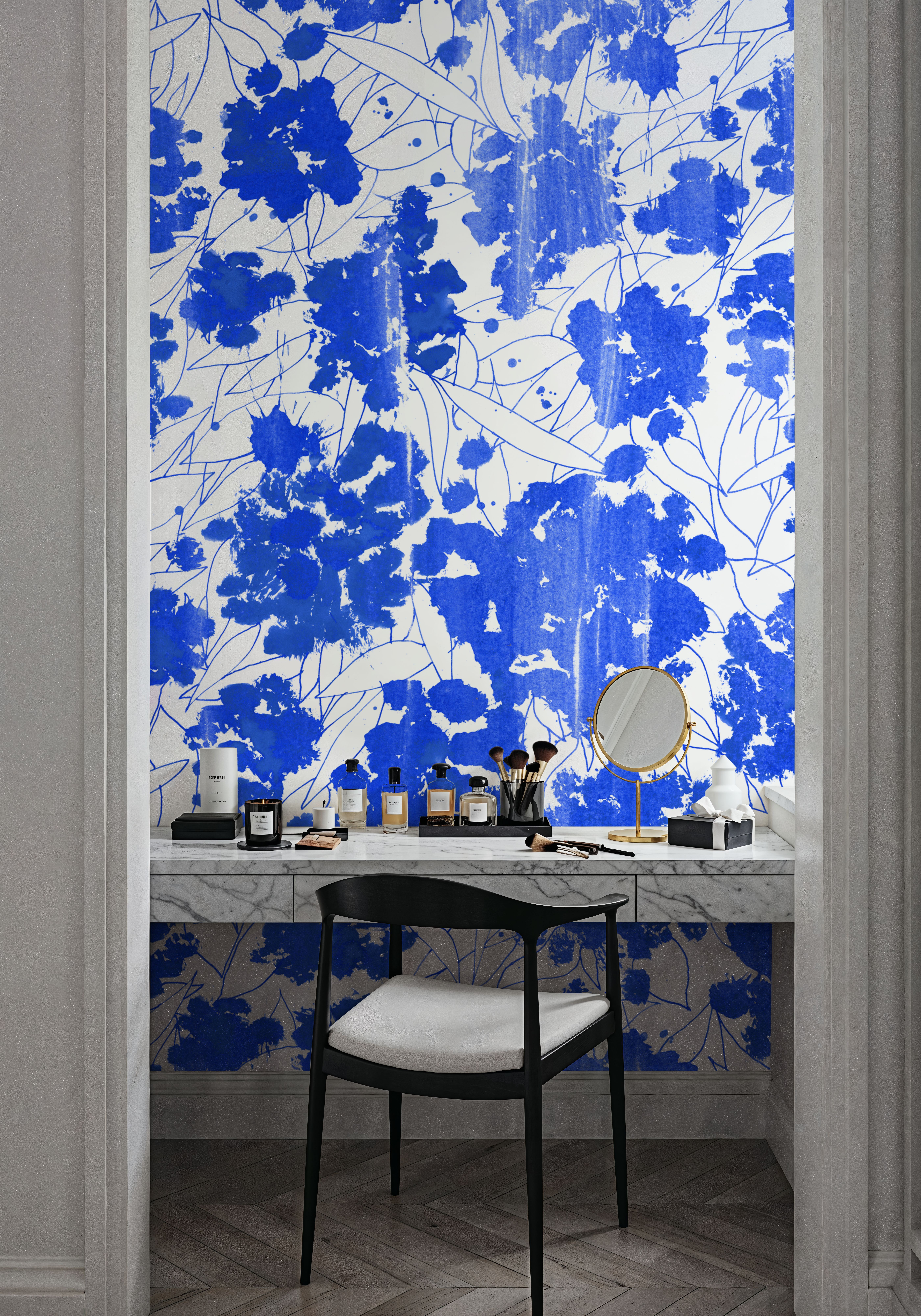 Indigo Poufs on White