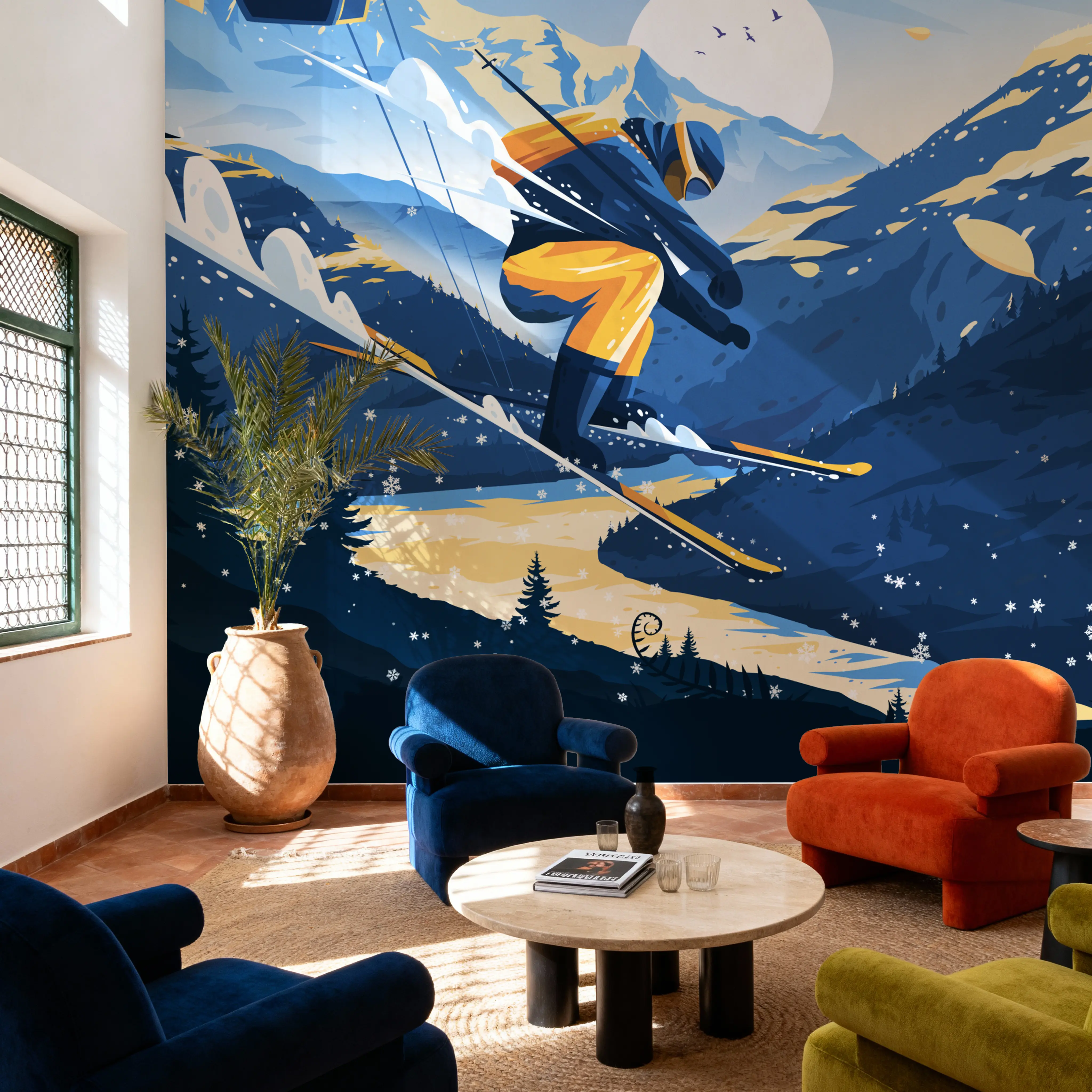 Papier Peint Panoramique - Travel Chamonix - Montagnes Paysages - Bleu - Salle à manger - Wallism France - Encollage au mur ou Autocollant