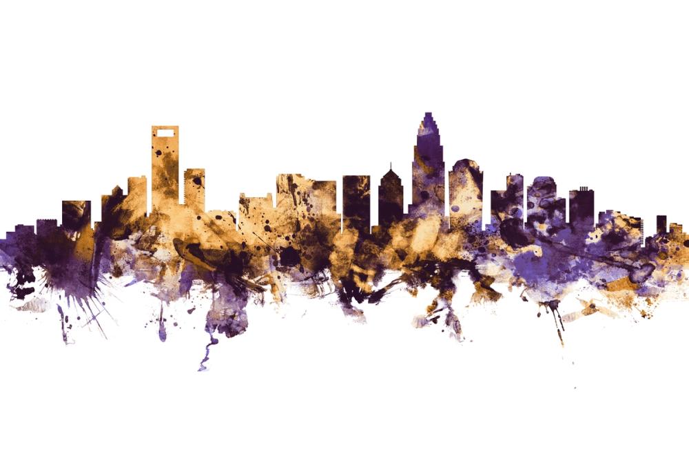 Charlotte North Carolina Skyline Purple & Gold