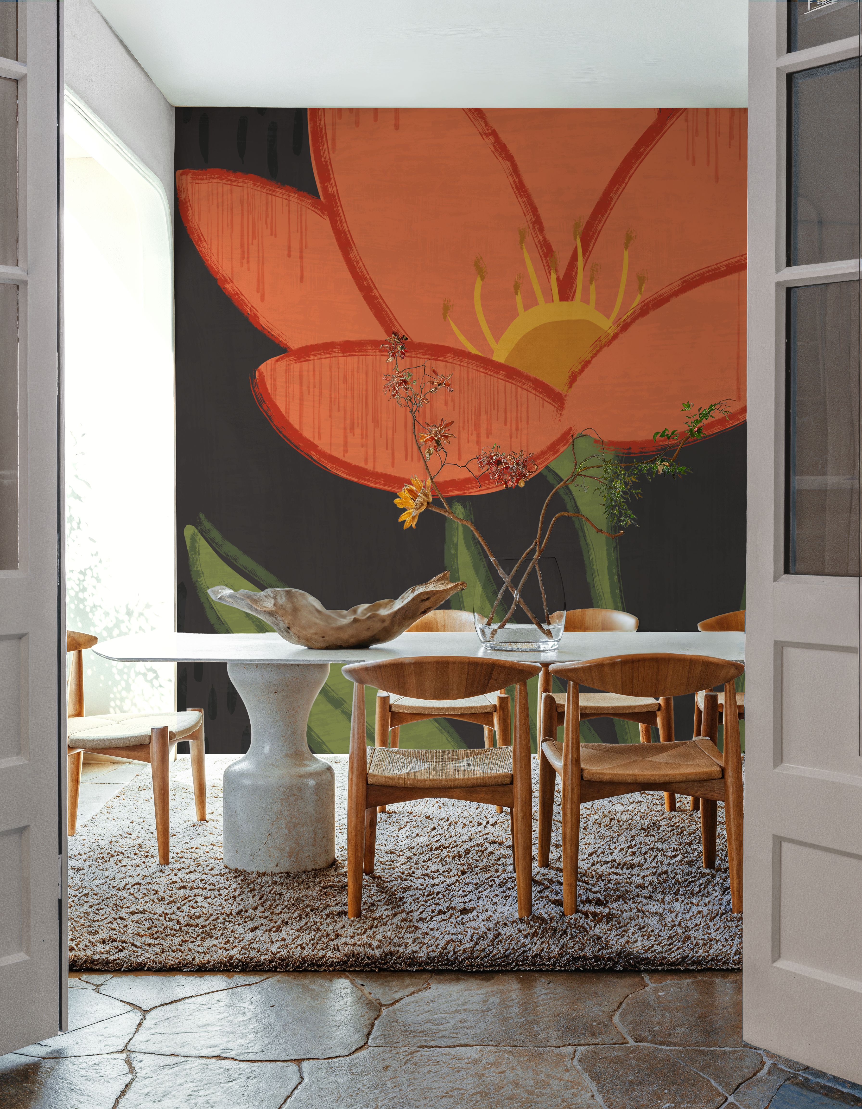 Wall Mural - Bold Petals V Dark - Hallway staircases - Wallism US - Premium, Textured or Peel & Stick