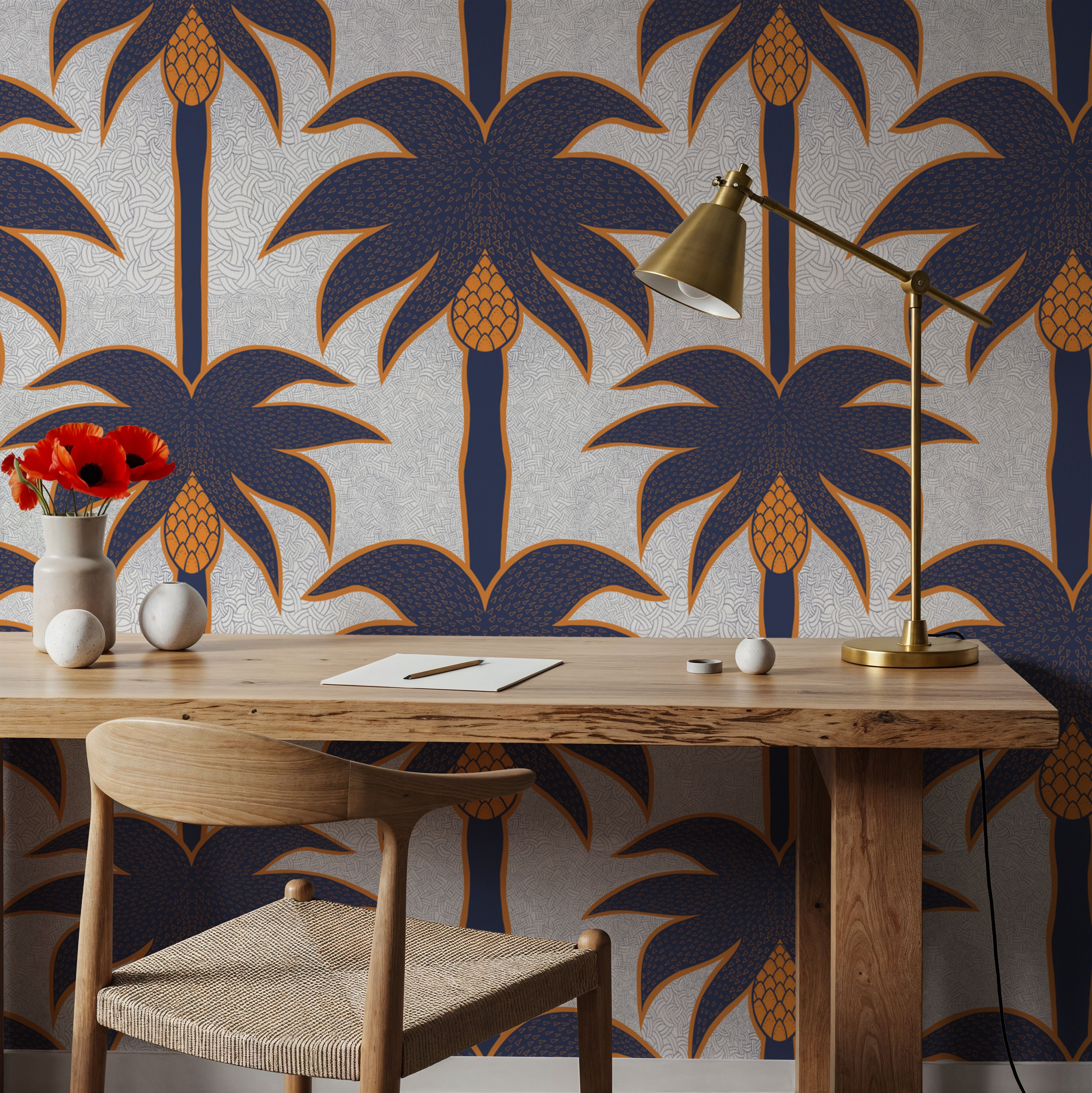 Graphic Palms, Grape, Wallpaper