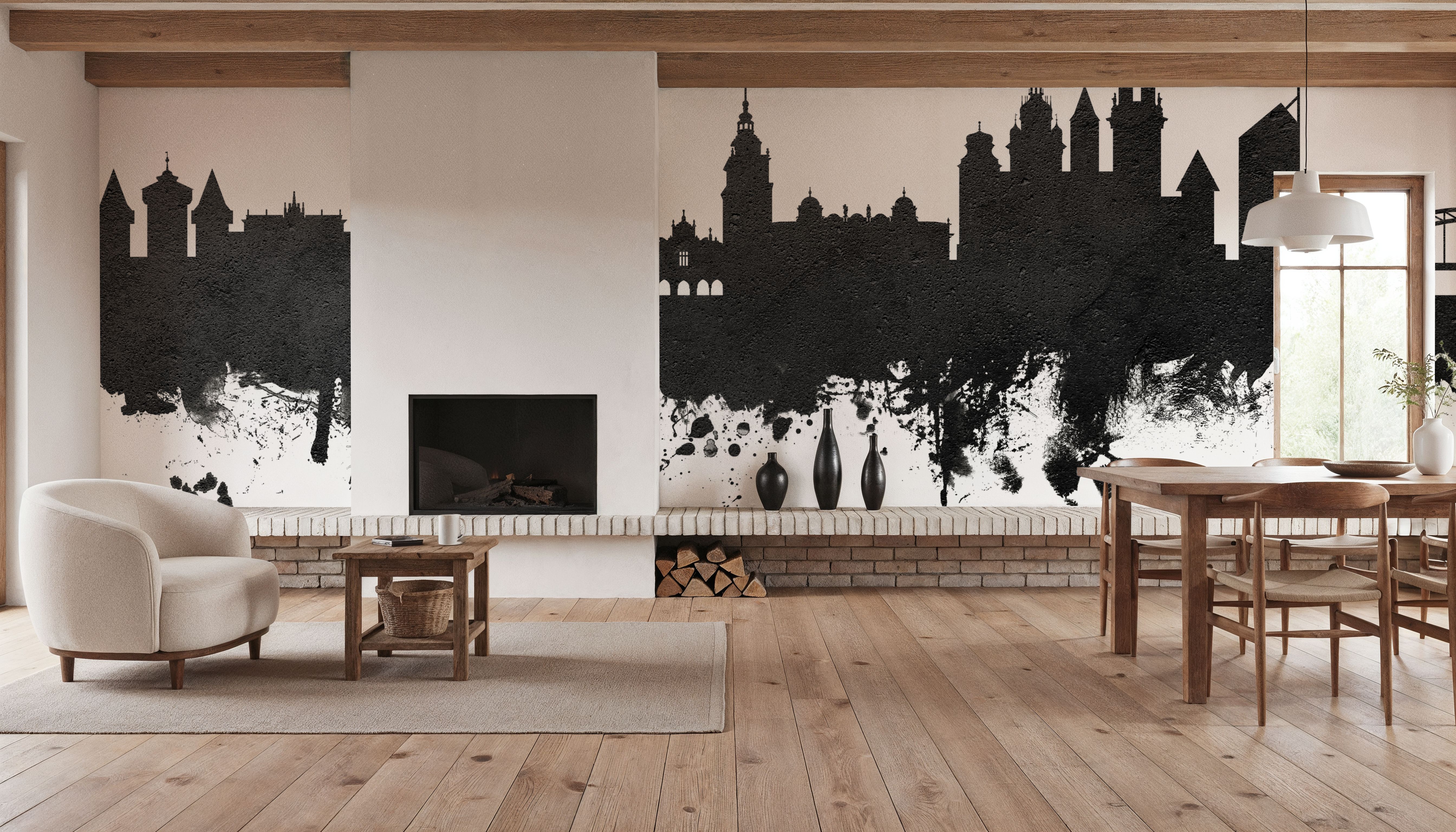 Krakow Skyline Black & White, Papier peint