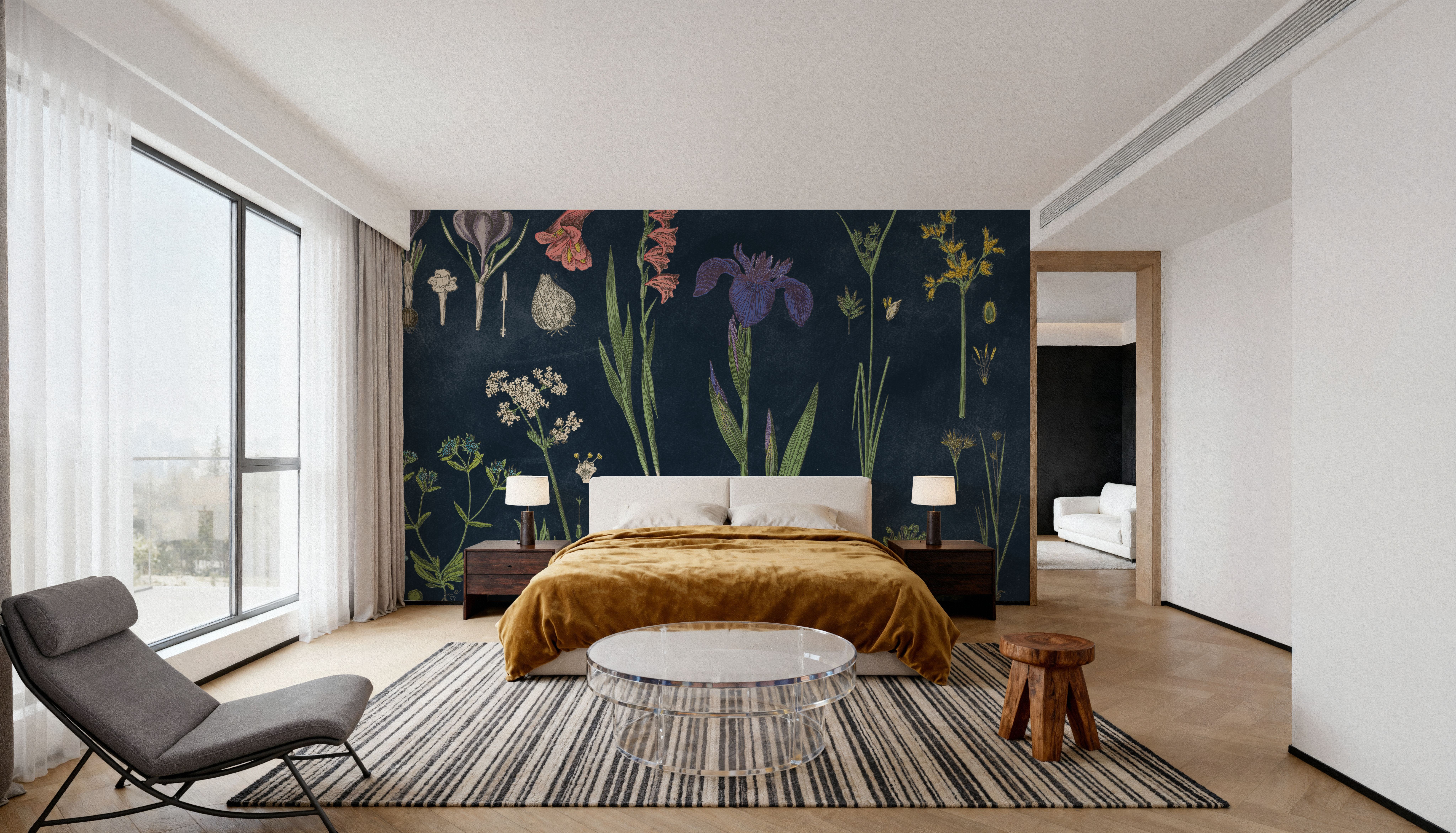 Botanical Floral Chart II Dark Blue