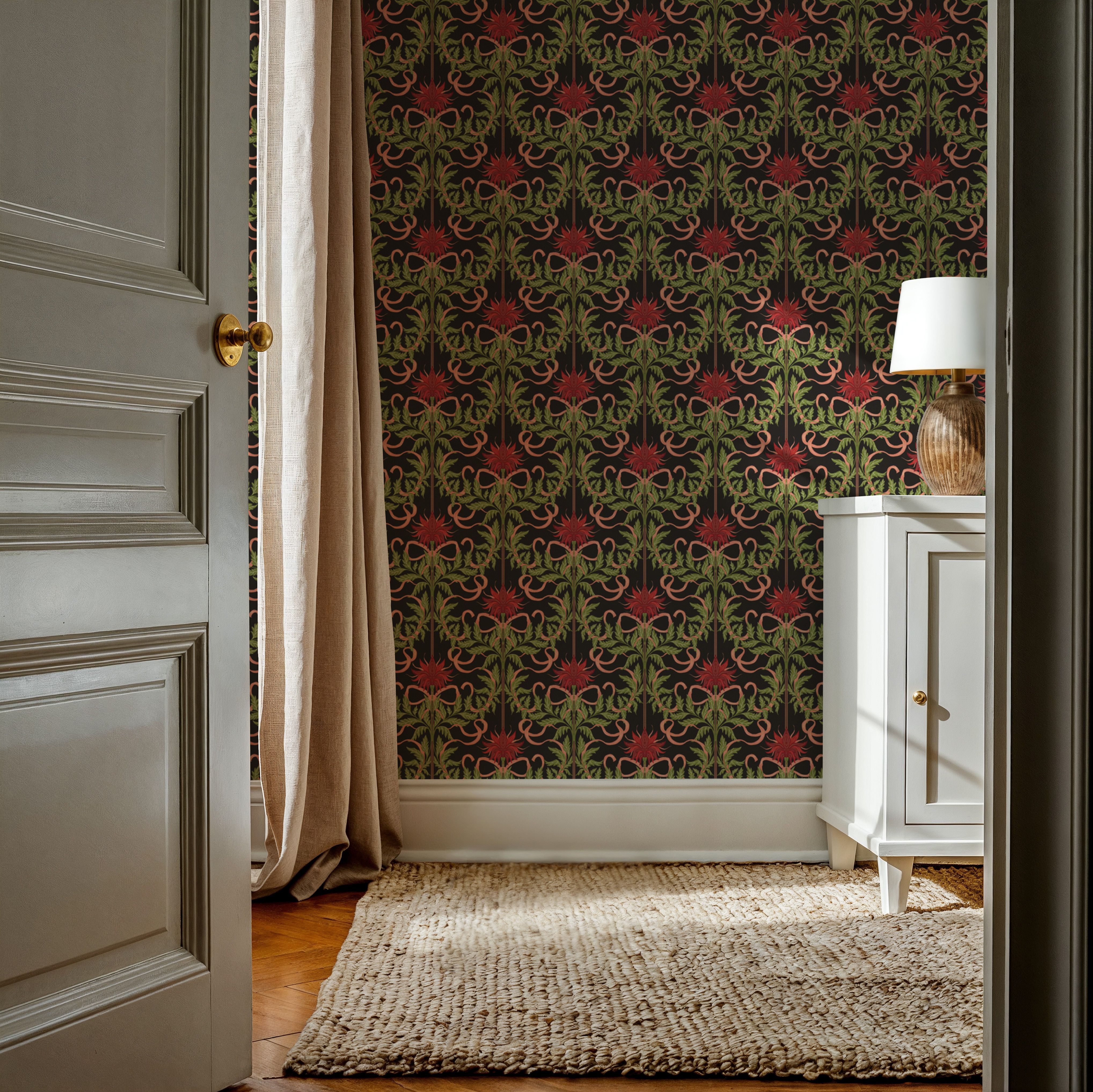 Floral Damask & Bows, Vermilion