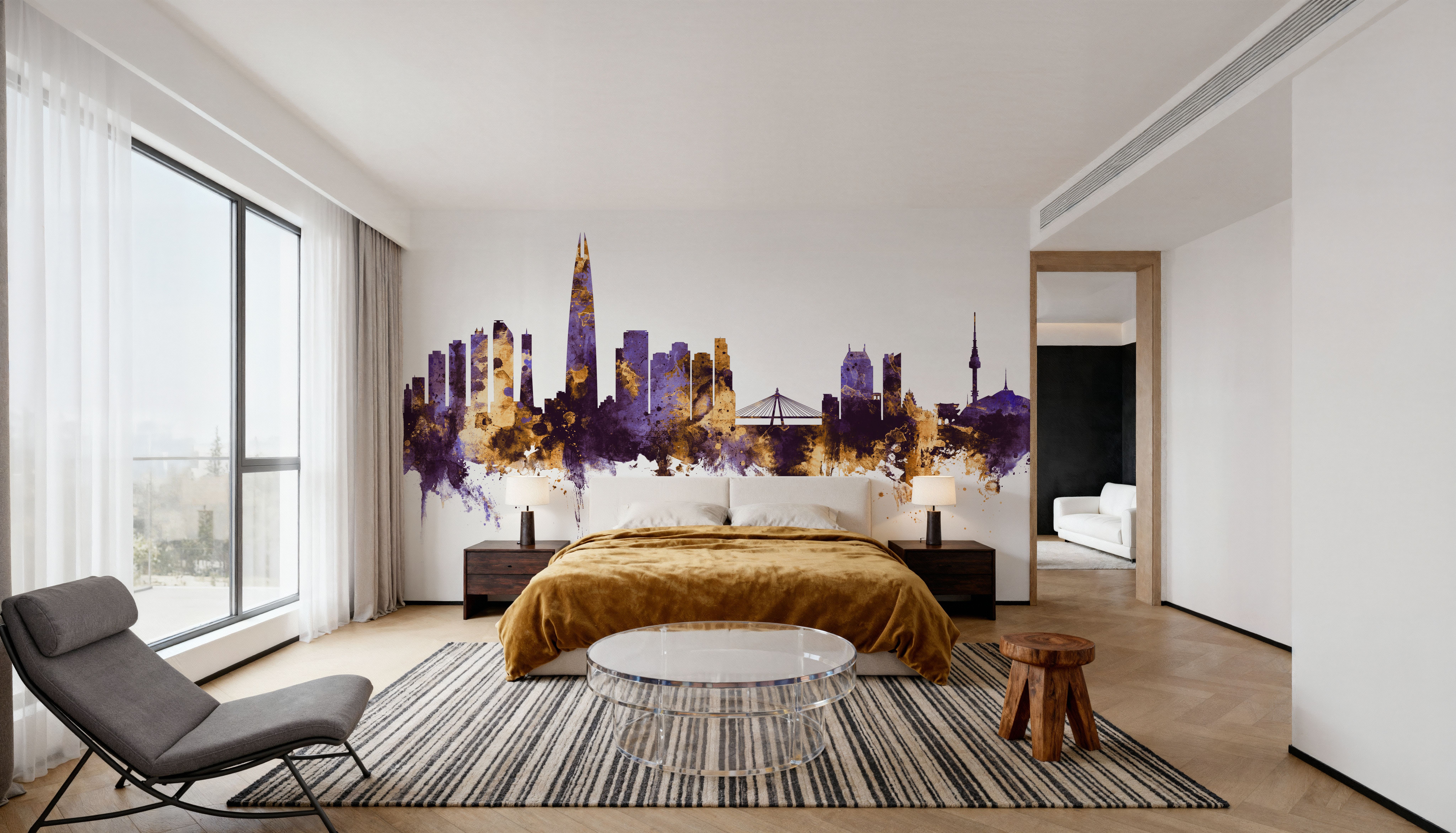 Seoul Skyline Purple & Gold