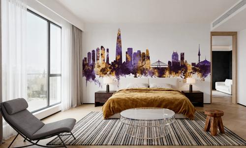 Seoul Skyline Purple & Gold